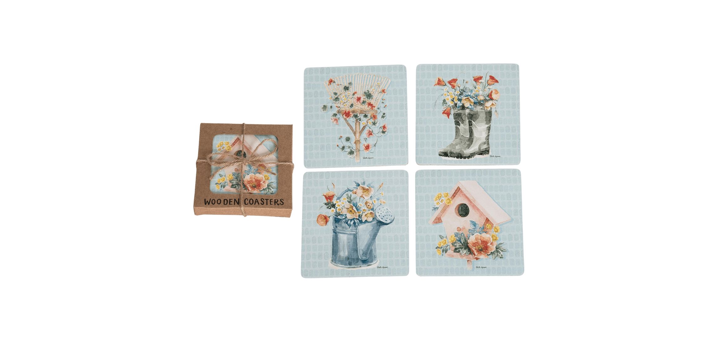 Transpac MDF Cottage Birdhouse Coasters in Box S/ Home Decorations Spring