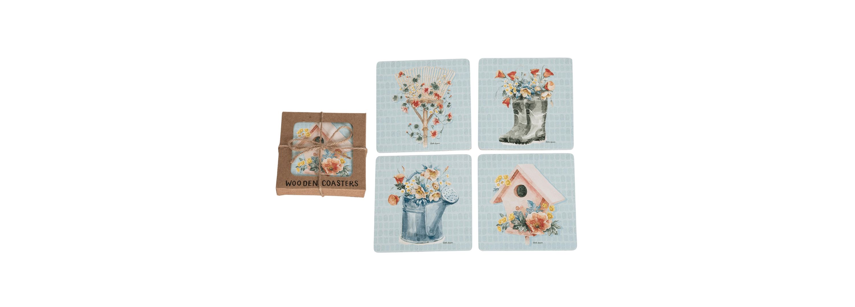 Transpac MDF Cottage Birdhouse Coasters in Box S/ Home Decorations Spring