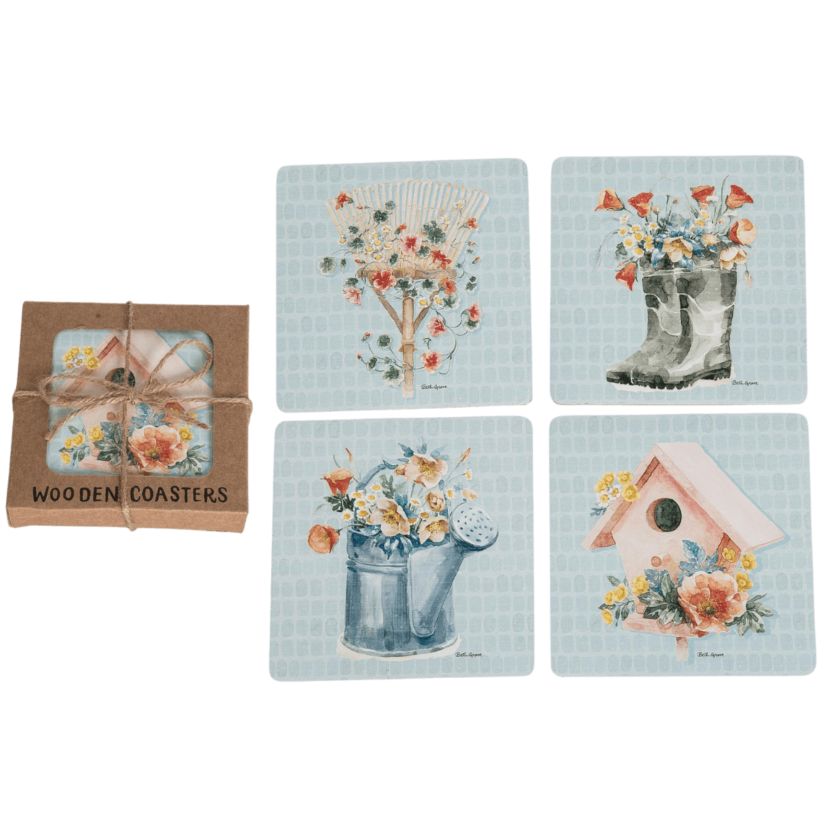 Transpac MDF Cottage Birdhouse Coasters in Box S/ Home Decorations Spring