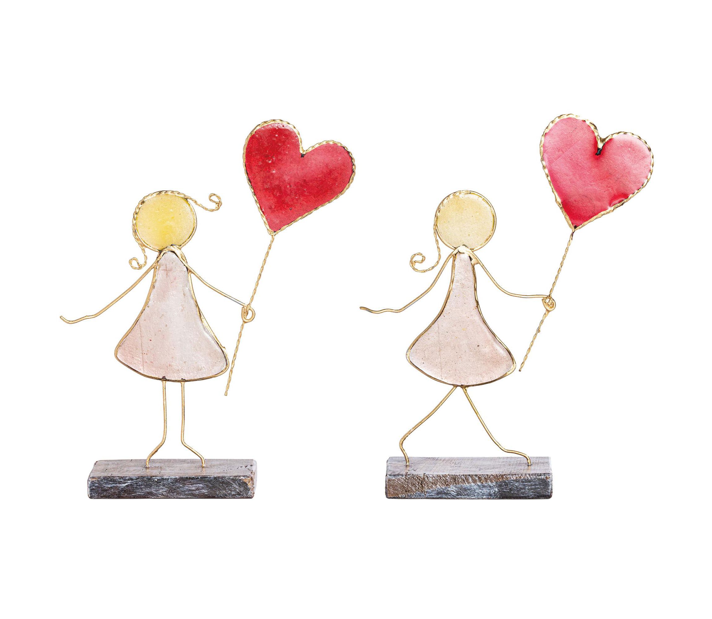 Transpac Stained Glass Girl w/Heart Balloon Set Home Decorations Set of 2 Valentines