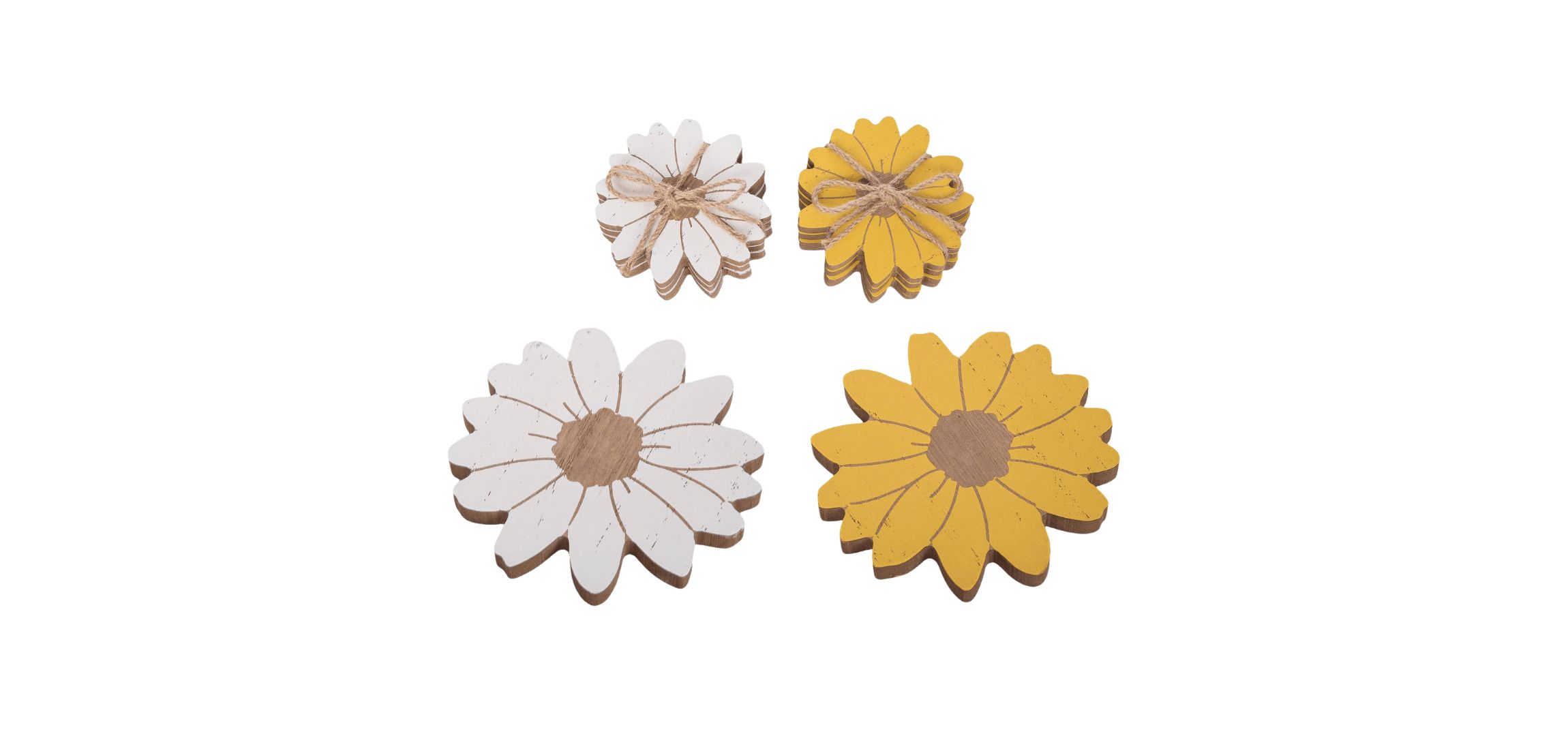Transpac MDF Daisy Coasters Set of 4 Set of 2 Home Decorations Spring