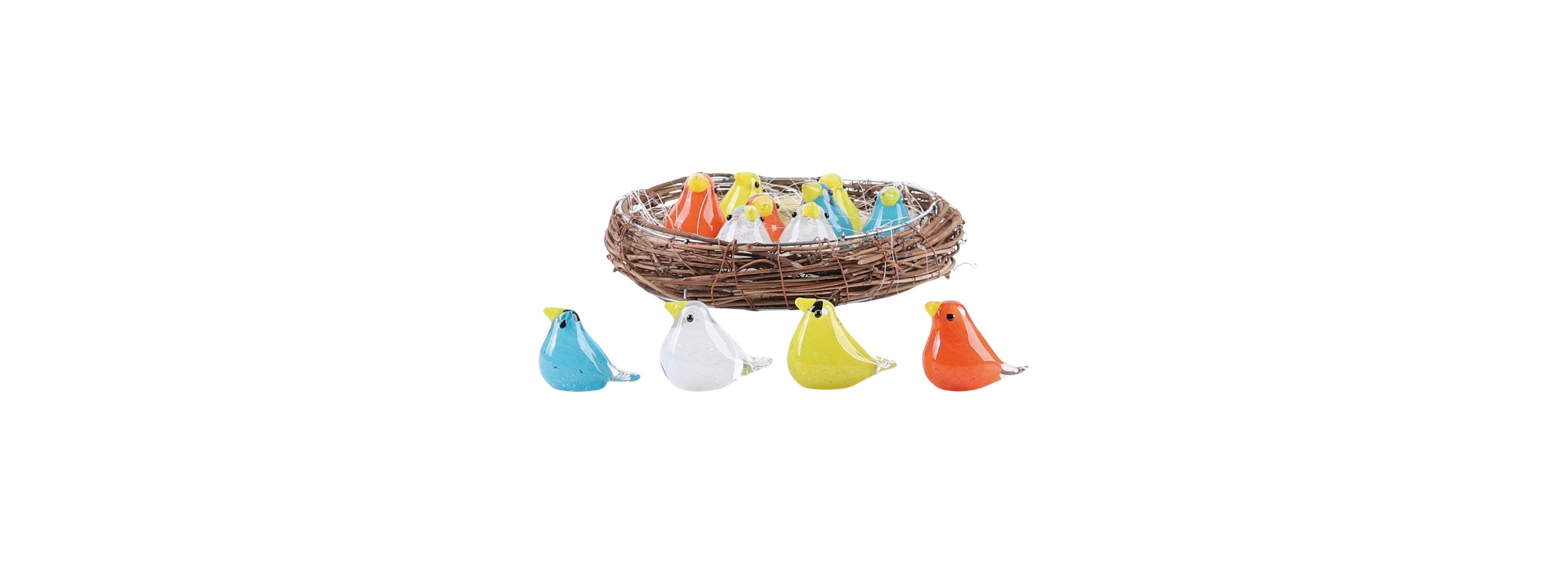 Transpac Mini Glass Colorful Birds In Nest Display Home Decorations Spring