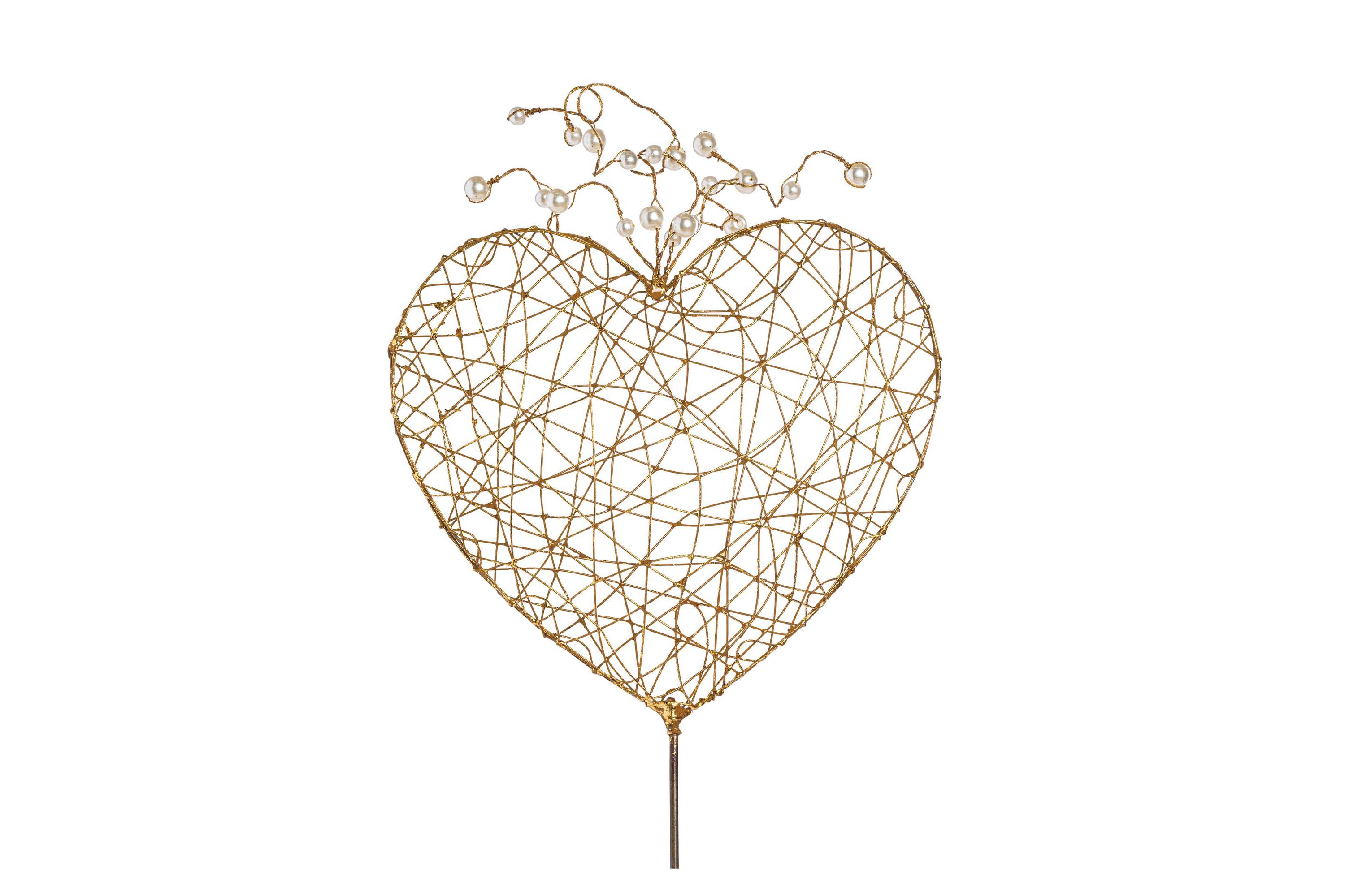 Transpac Wire Puffy Heart Pick w/Gold Pearls Home Decorations Valentines