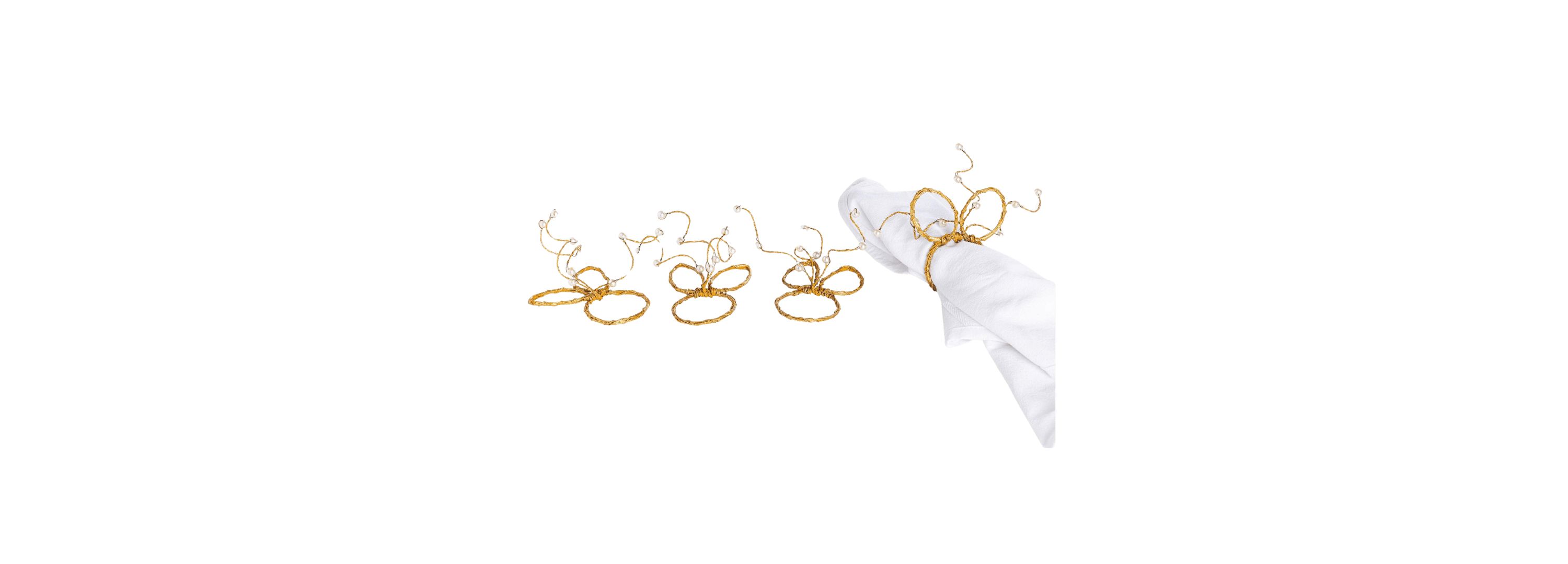 Transpac Wire Easter Bunny Pearls Napkin Rings Set of 4 Home Decorations Easter