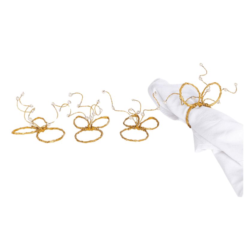 Transpac Wire Easter Bunny Pearls Napkin Rings Set of 4 Home Decorations Easter