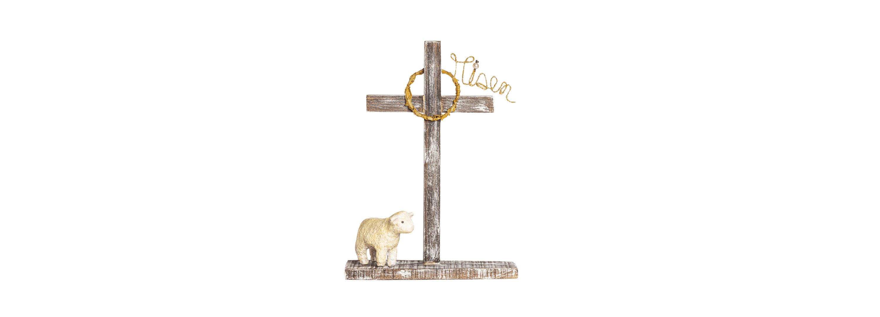 Transpac Wood Risen Cross w/Lamb Home Decorations Easter