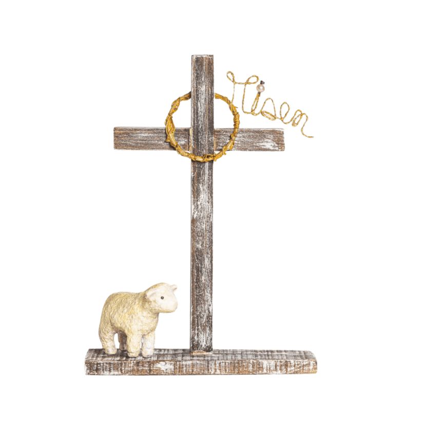 Transpac Wood Risen Cross w/Lamb Home Decorations Easter