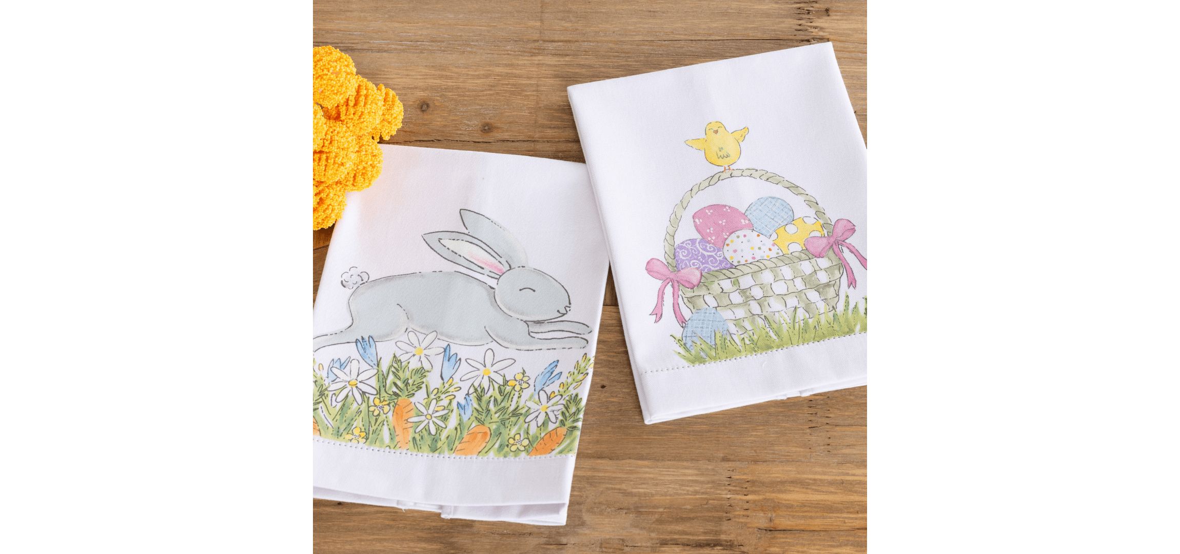 Transpac Cotton Hemstitched Chick/Bunny Kitchen Tea Towel Set