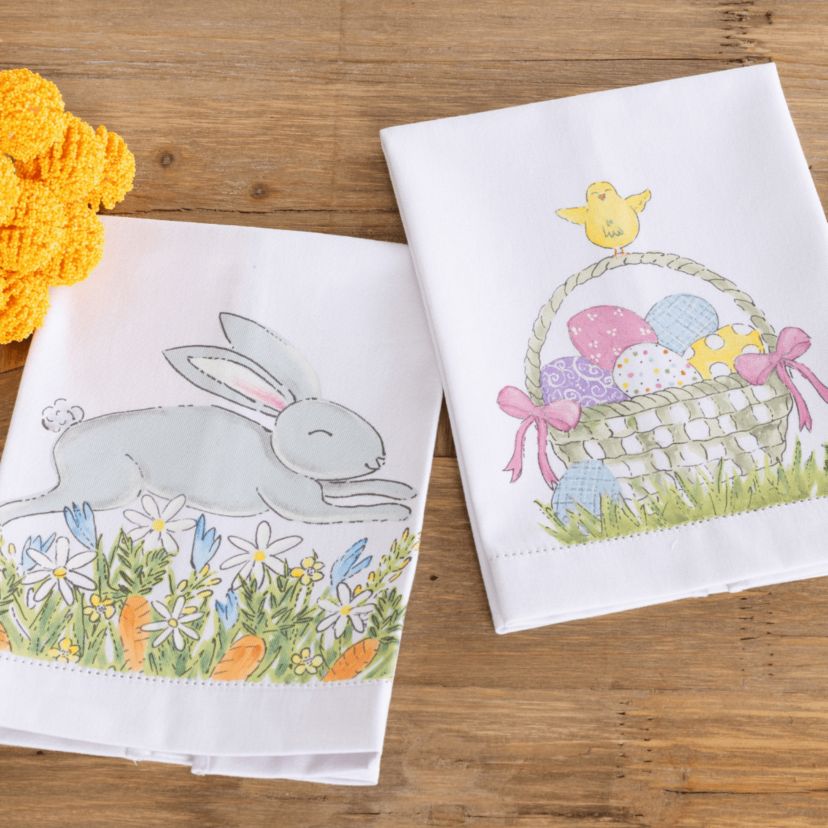 Transpac Cotton Hemstitched Chick/Bunny Kitchen Tea Towel Set