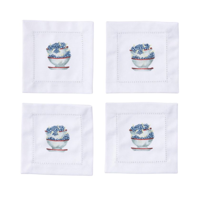 Transpac Cotton Hemstitched Blueberries Cocktail Home Decorations Patriotic