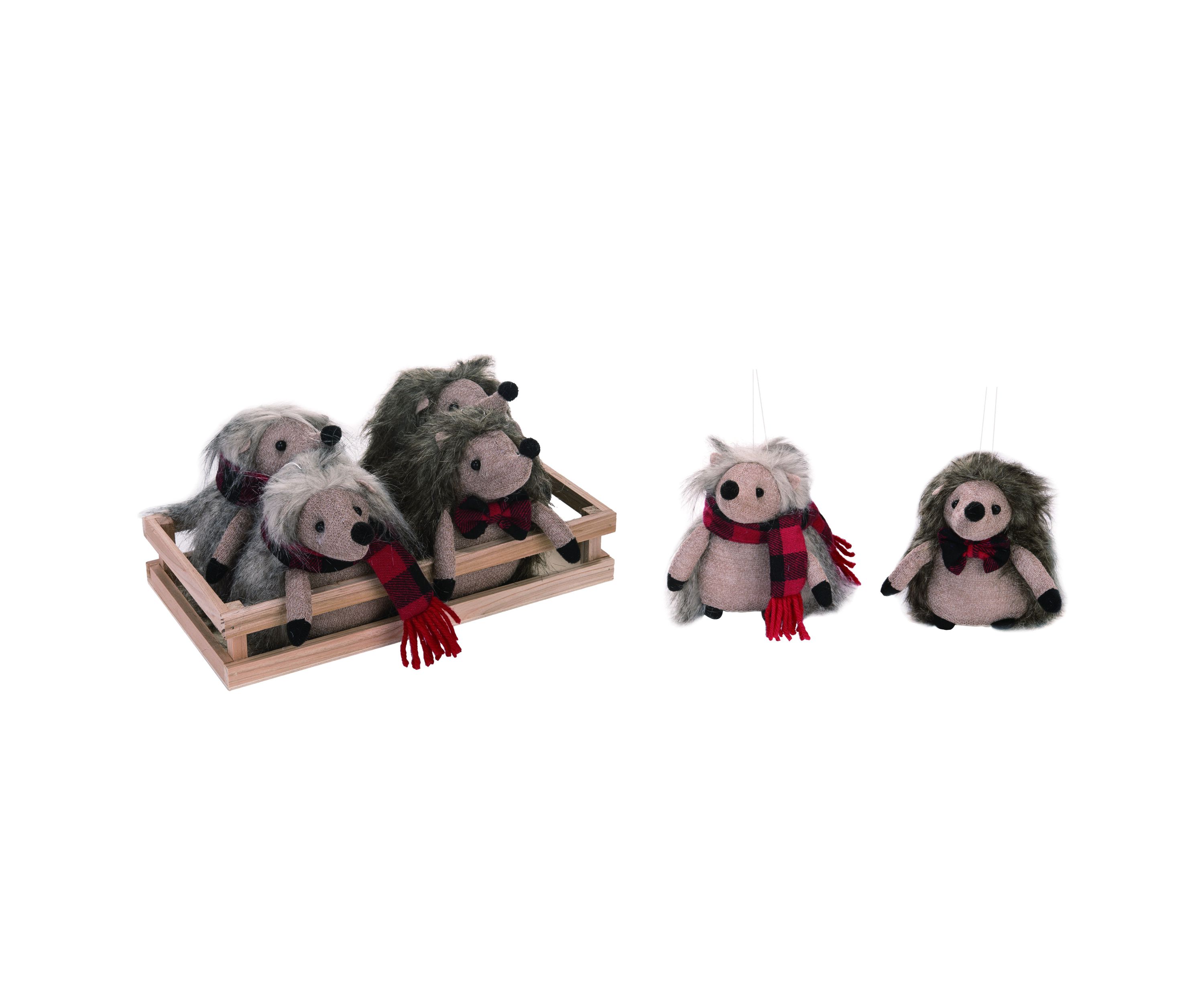 Transpac Polyester 5 in. Multicolor Christmas Plush Hedgehog Ornaments Set of 6