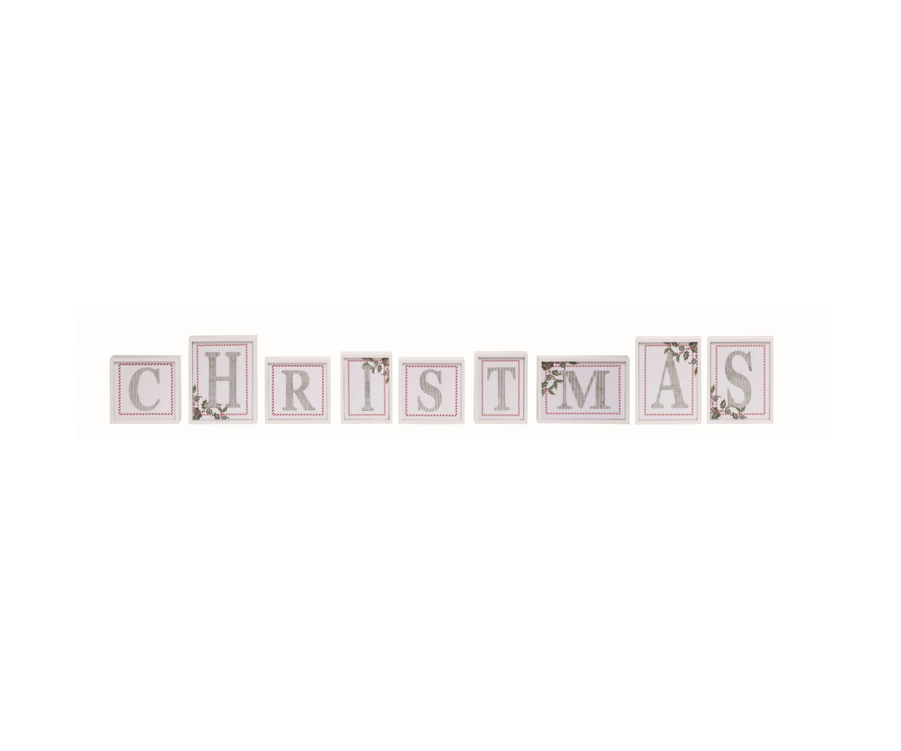 Transpac Wood 54.13 in. Off-White Christmas Festive Letter Decor Set of 9