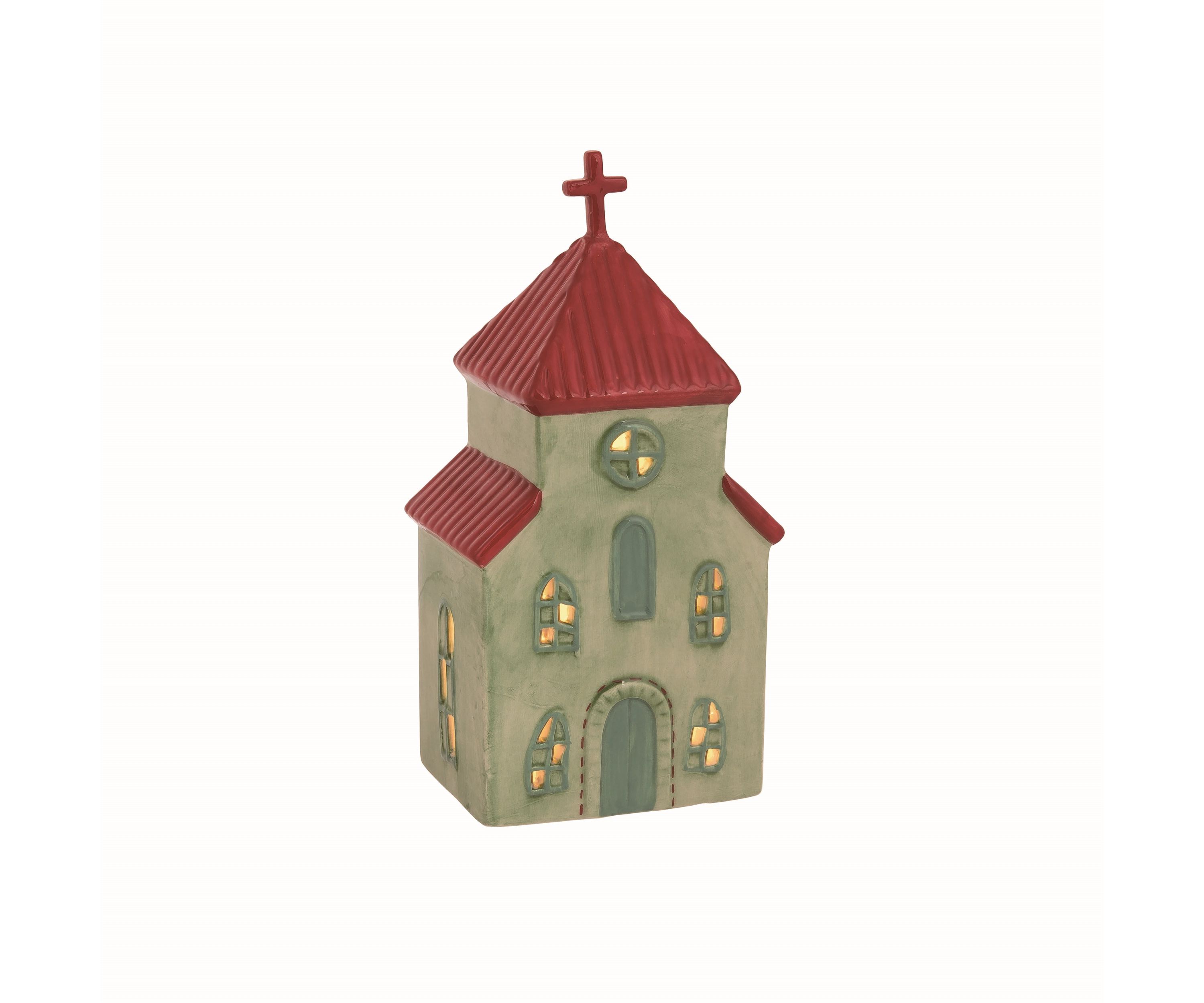 Transpac Dolomite 8.86 in. Multicolor Christmas Light Up Church