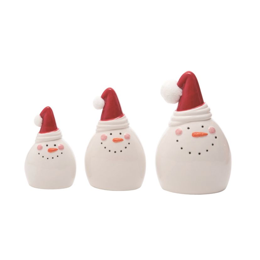 Transpac Dolomite 8 in. White Christmas Pom Pom Hat Snowman Set of 3