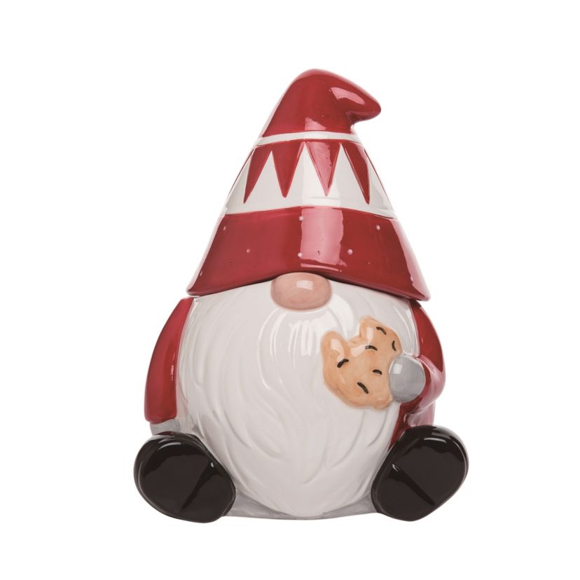 Transpac Dolomite 10.25 in. Multicolor Christmas Gnome with Cookie Treat Jar