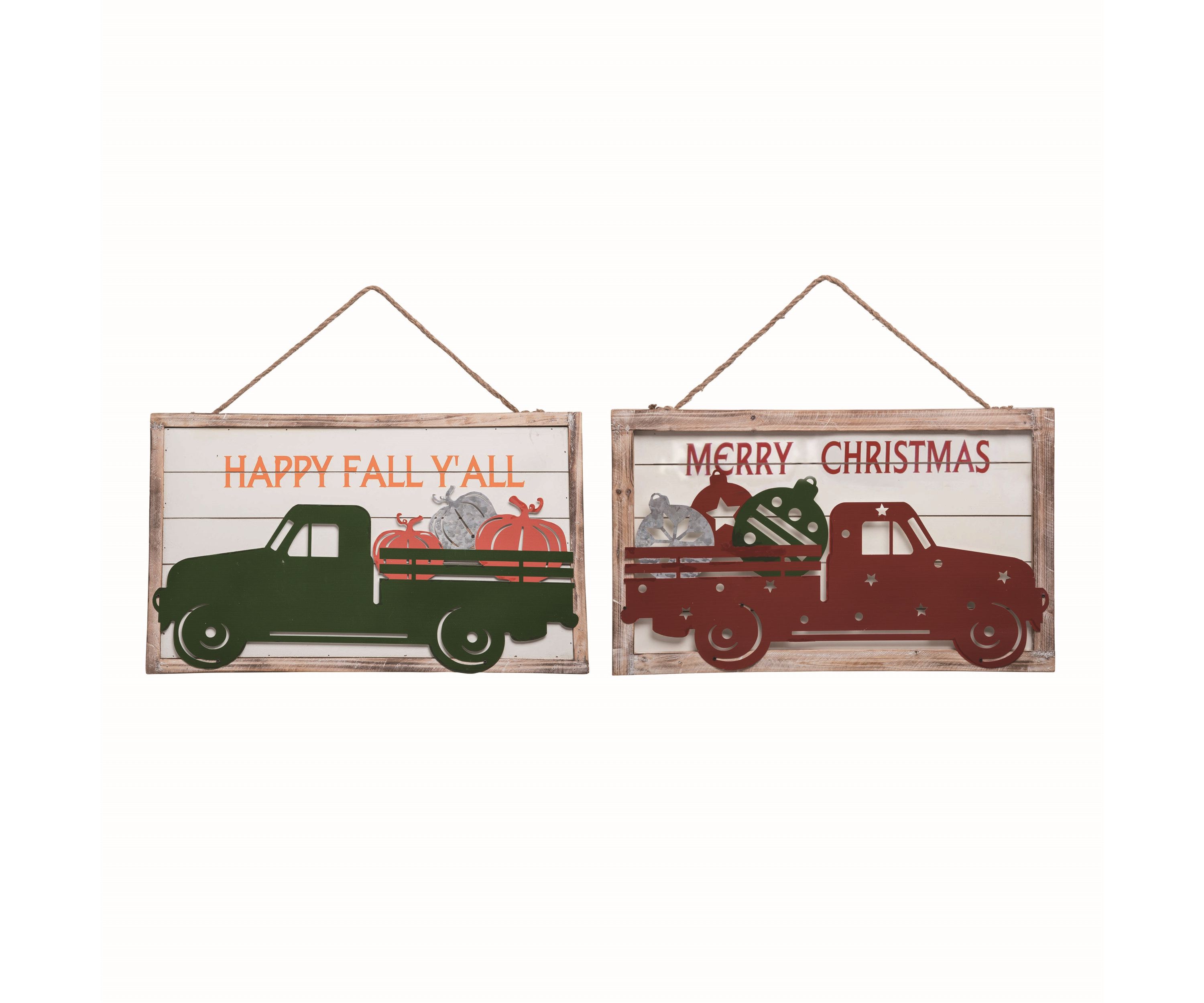 Transpac Metal 23.5 in. Multicolor Christmas Reversible Truck Wall Decor