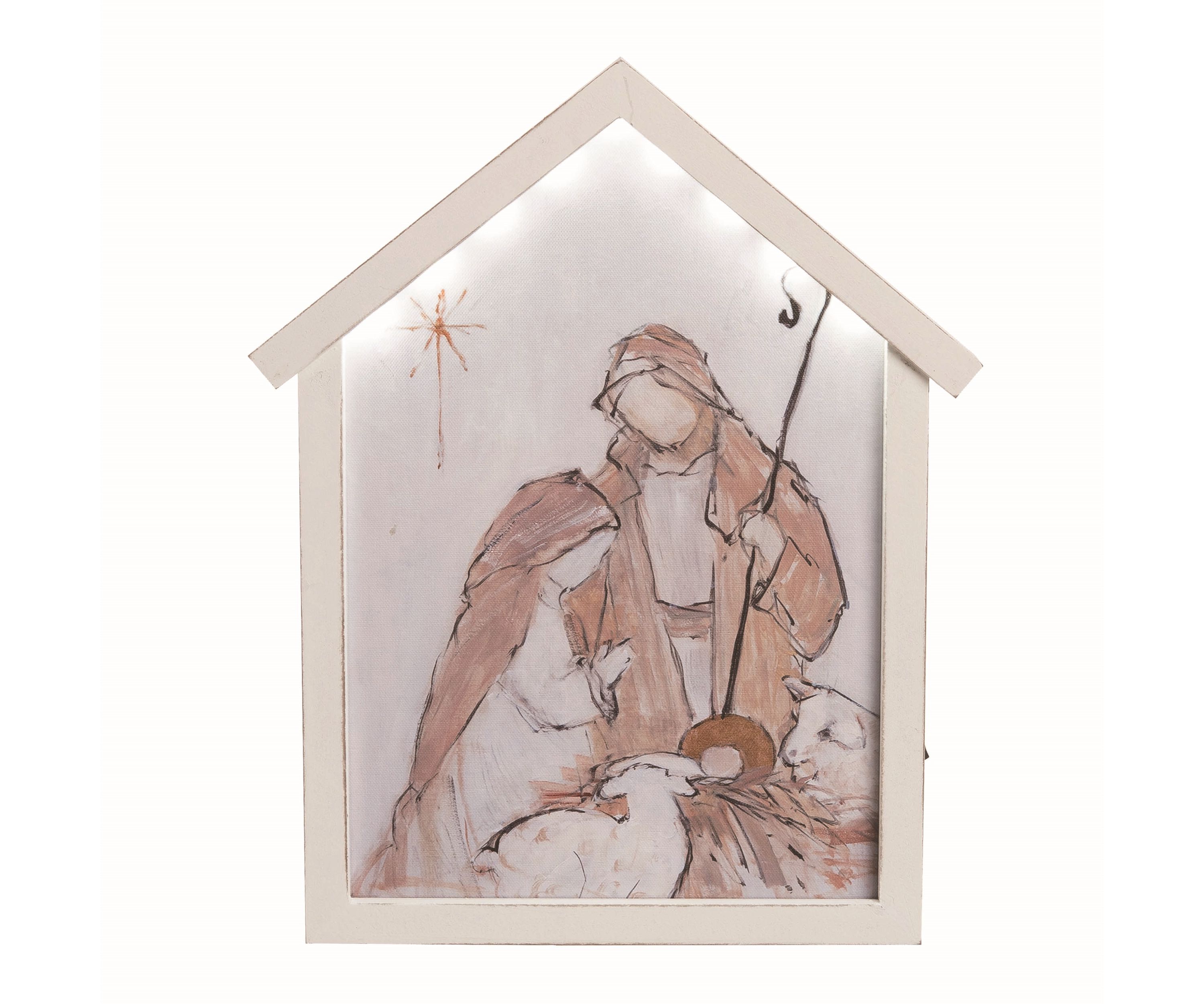 Transpac Wood 14.96 in. Multicolor Christmas Light Up Nativity Manger Decor