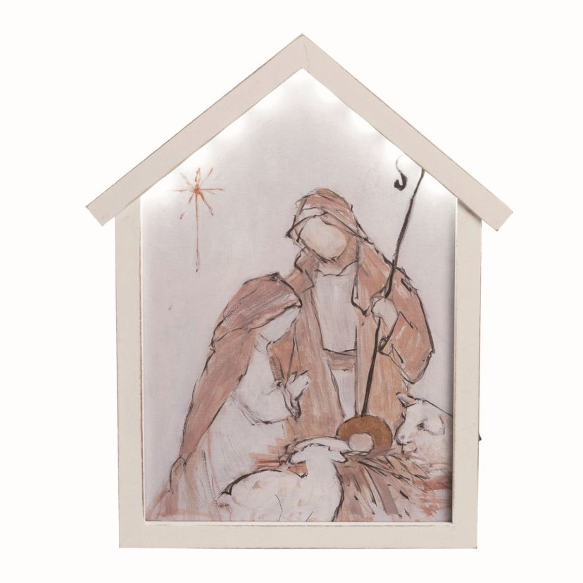 Transpac Wood 14.96 in. Multicolor Christmas Light Up Nativity Manger Decor