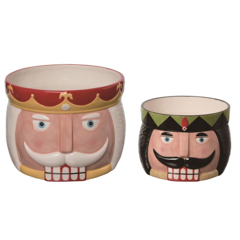 Transpac Dolomite 10.75 in. Multicolor Christmas Nutcracker Snack Bowls Set of 2