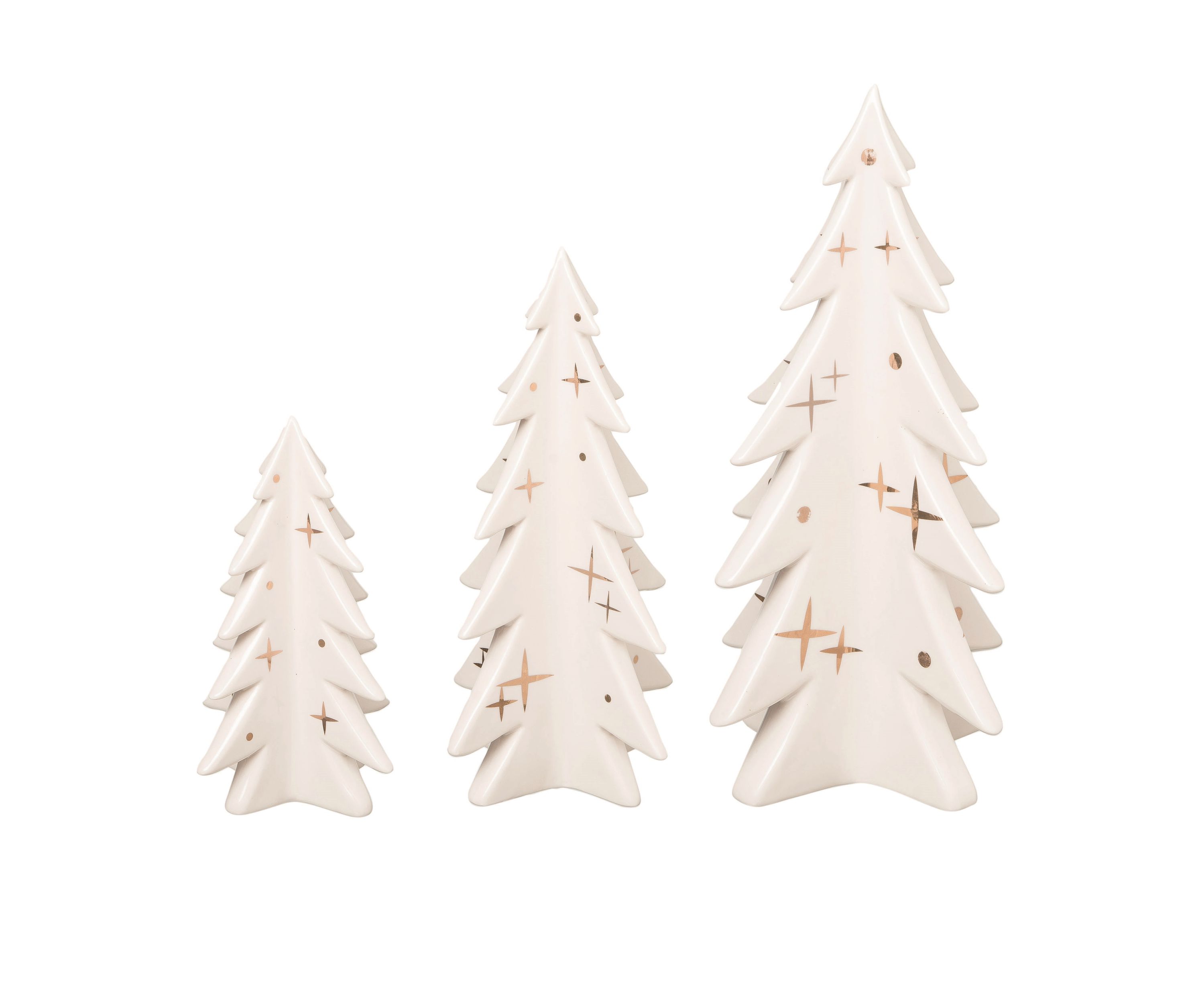 Transpac Dolomite 11.75 in. White Christmas Holiday Trees Set of 3