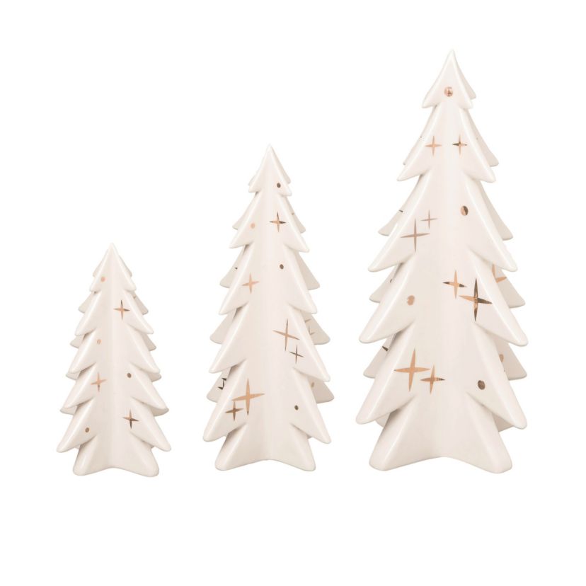 Transpac Dolomite 11.75 in. White Christmas Holiday Trees Set of 3