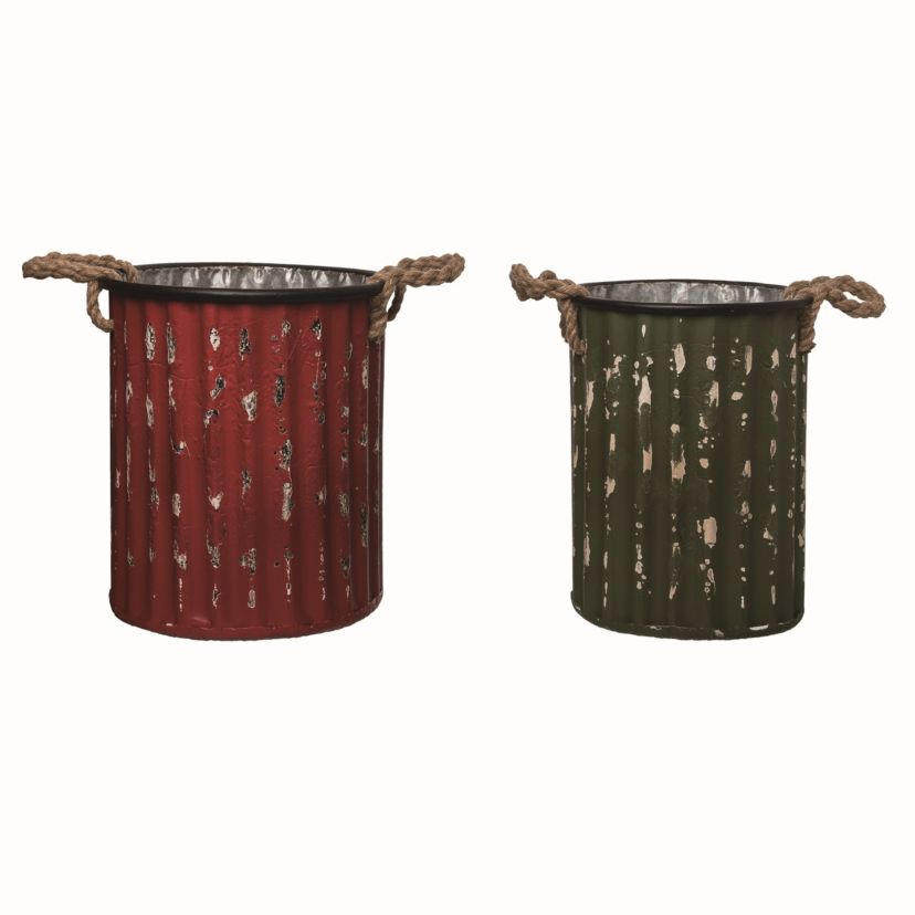 Transpac Metal 14.5 in. Multicolor Christmas Rugged Buckets with Handle Set of 2