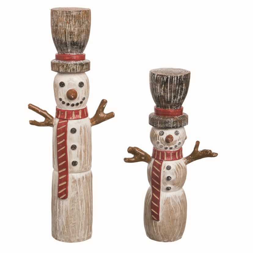 Transpac Resin 16 in. Multicolor Christmas Carved Snowman Figurines Set of 2