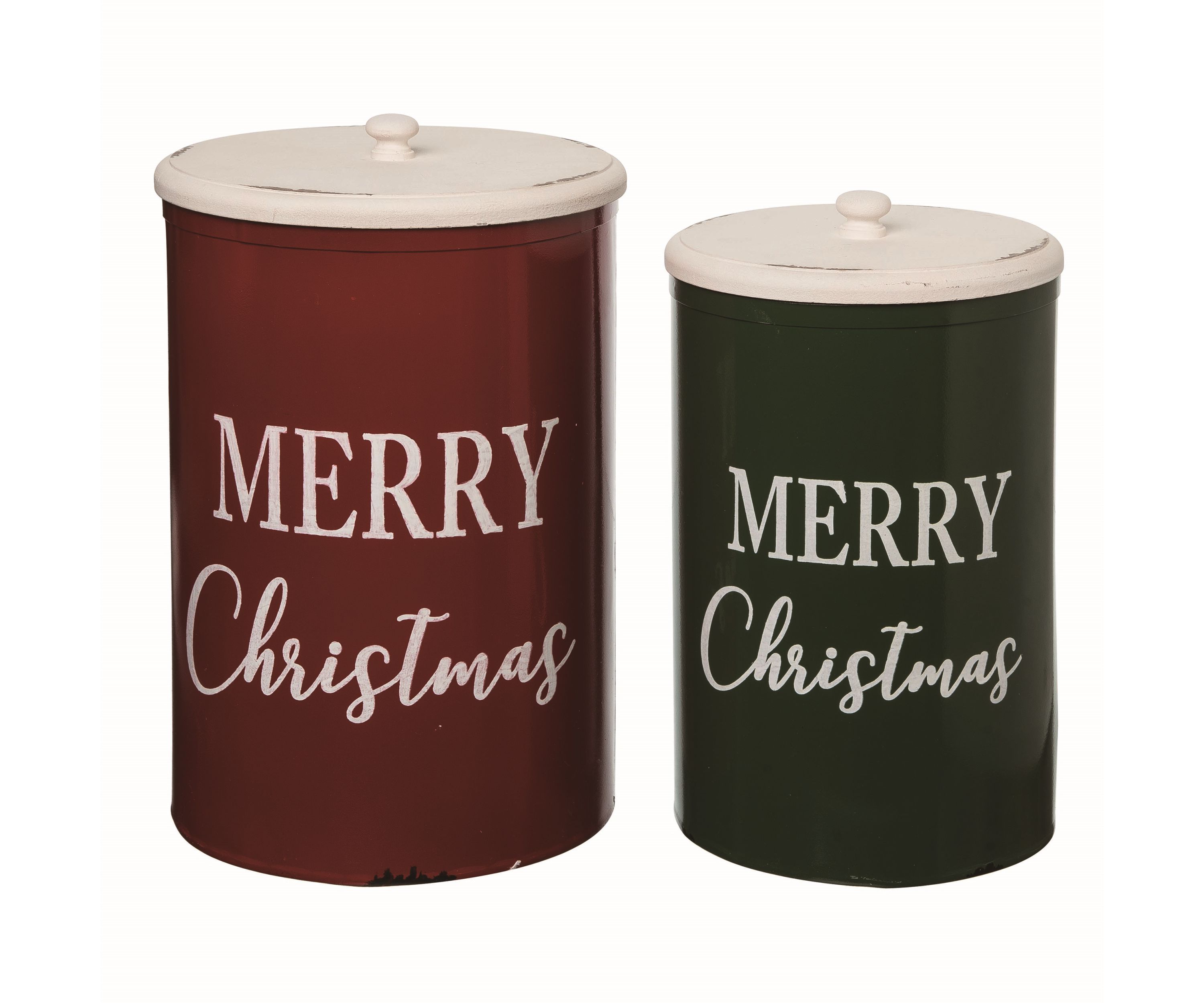 Transpac Metal 14.5 in. Multicolor Christmas Merry Holiday Container with Lid Set of 2
