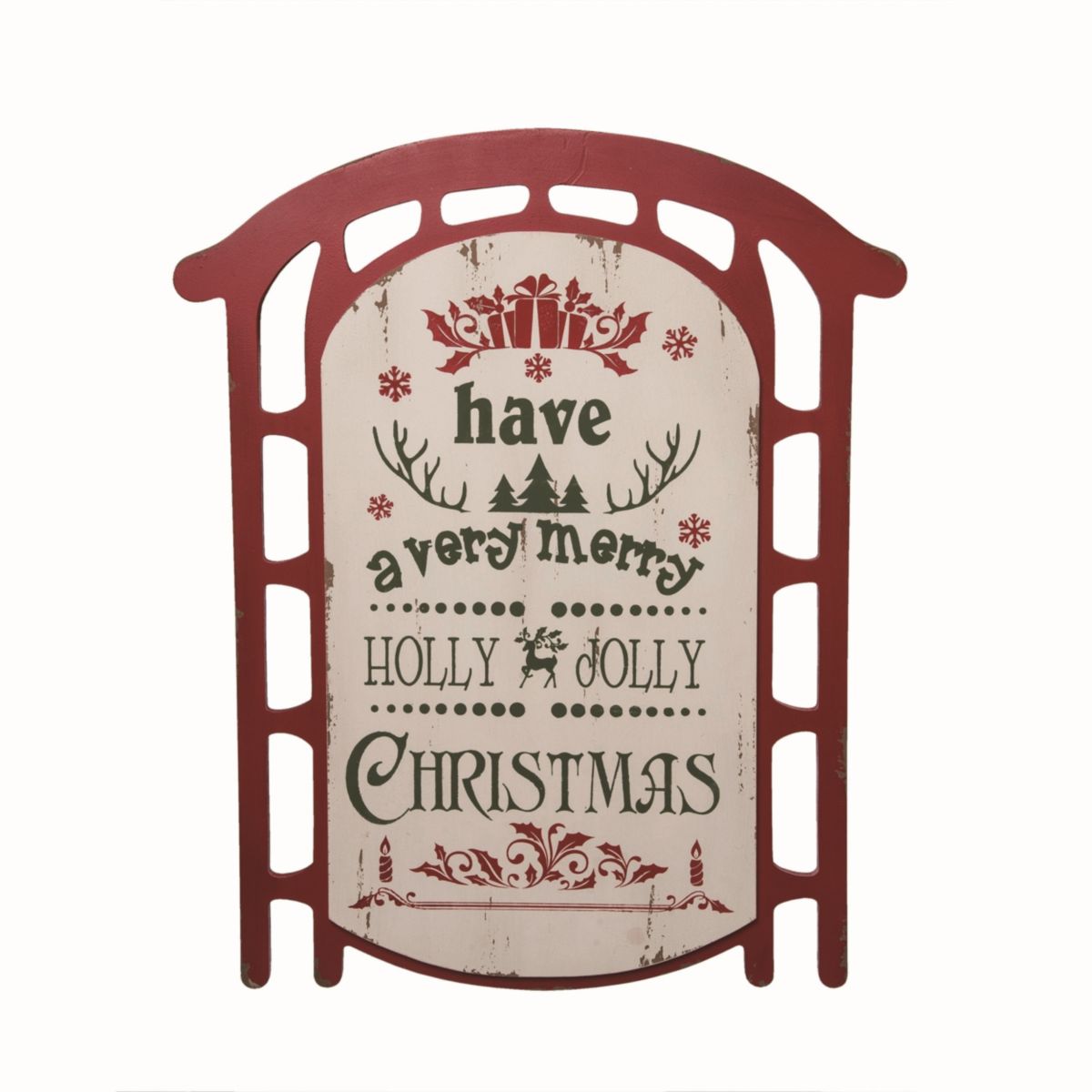 Transpac Wood 28.75 in. Multicolor Christmas Jolly Holiday Sled Decor