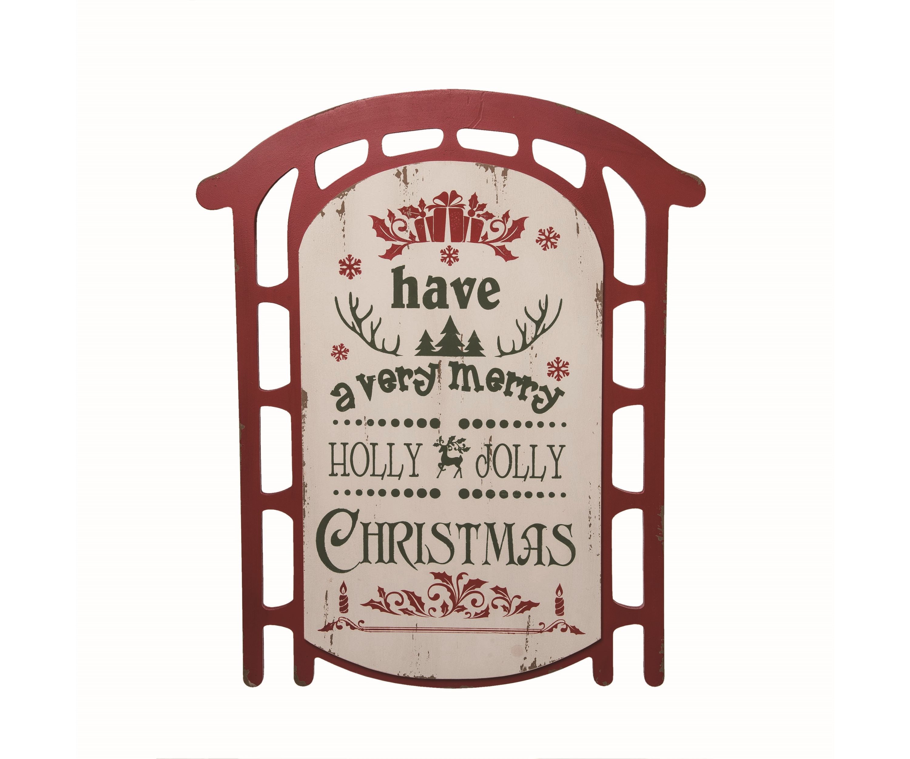 Transpac Wood 28.75 in. Multicolor Christmas Jolly Holiday Sled Decor