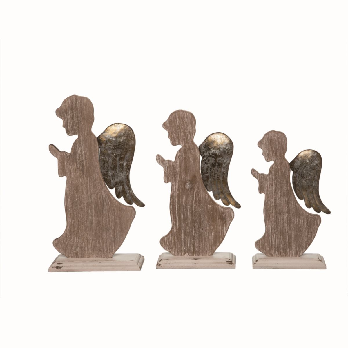 Transpac Wood 14.25 in. Brown Christmas Praying Angel Decor Set of 3