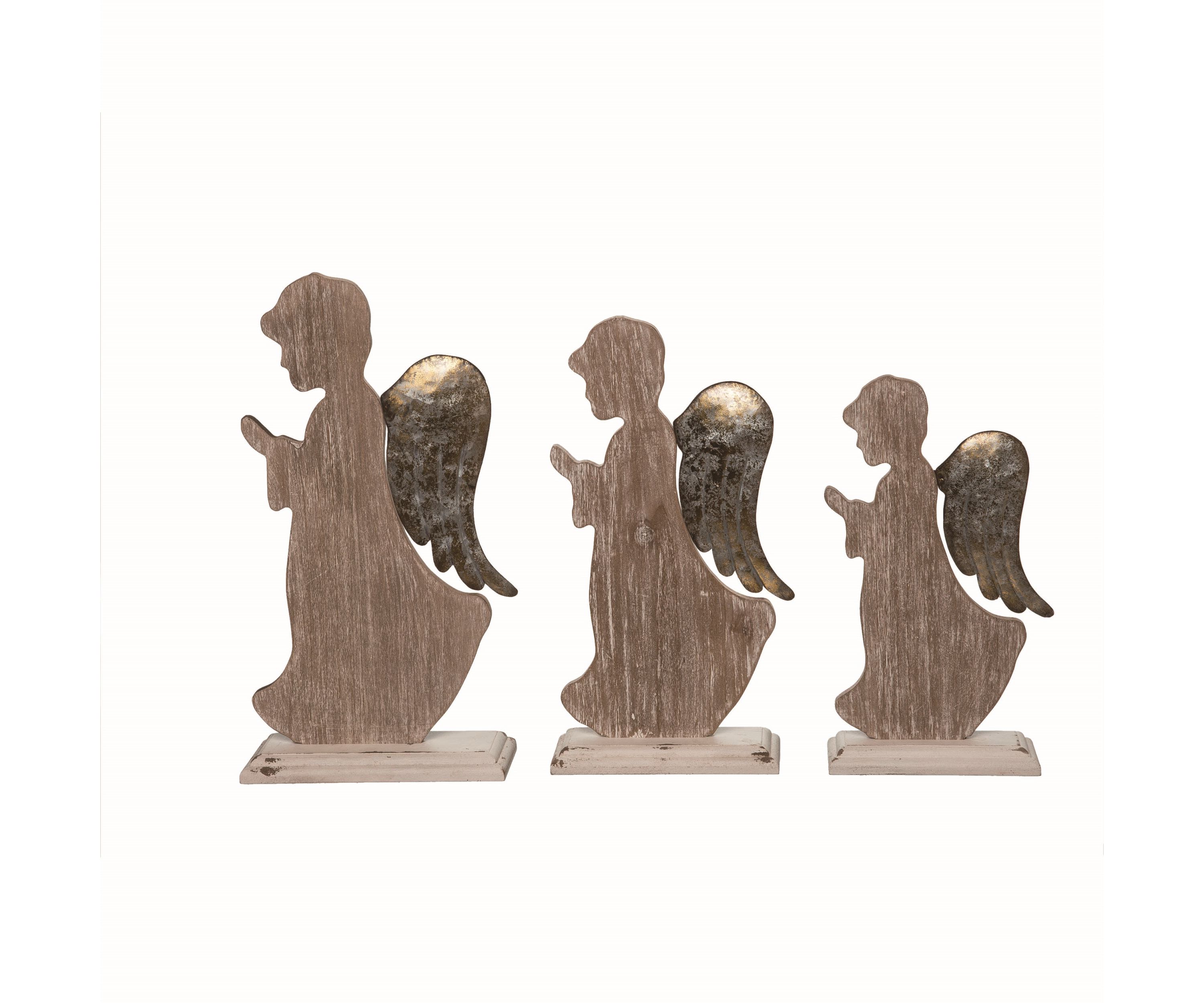 Transpac Wood 14.25 in. Brown Christmas Praying Angel Decor Set of 3