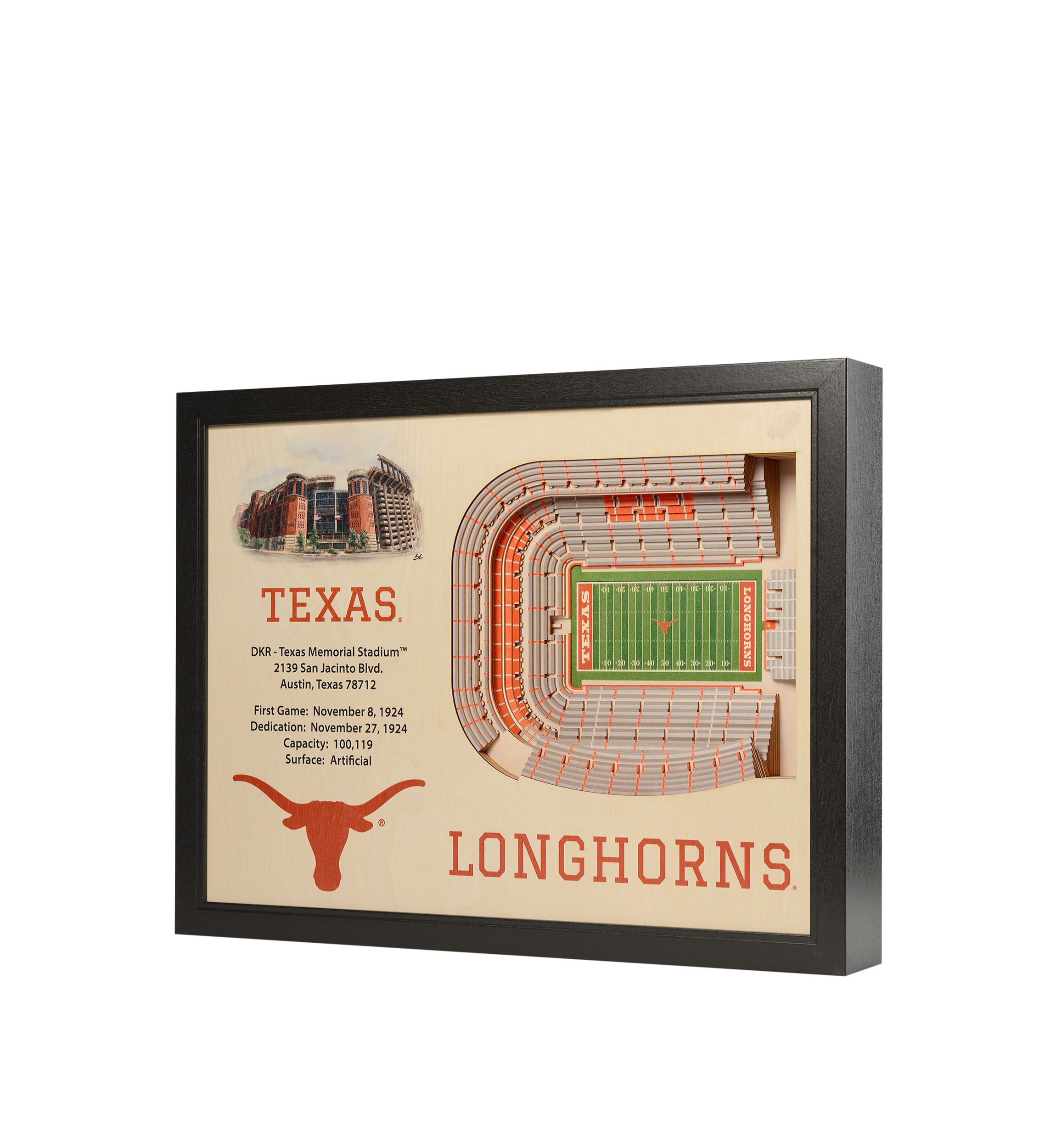 YouTheFan NCAA Texas Longhorns 25-Layer StadiumViews 3D Wall Art - Darrell K Royal–Texas Memorial Stadium