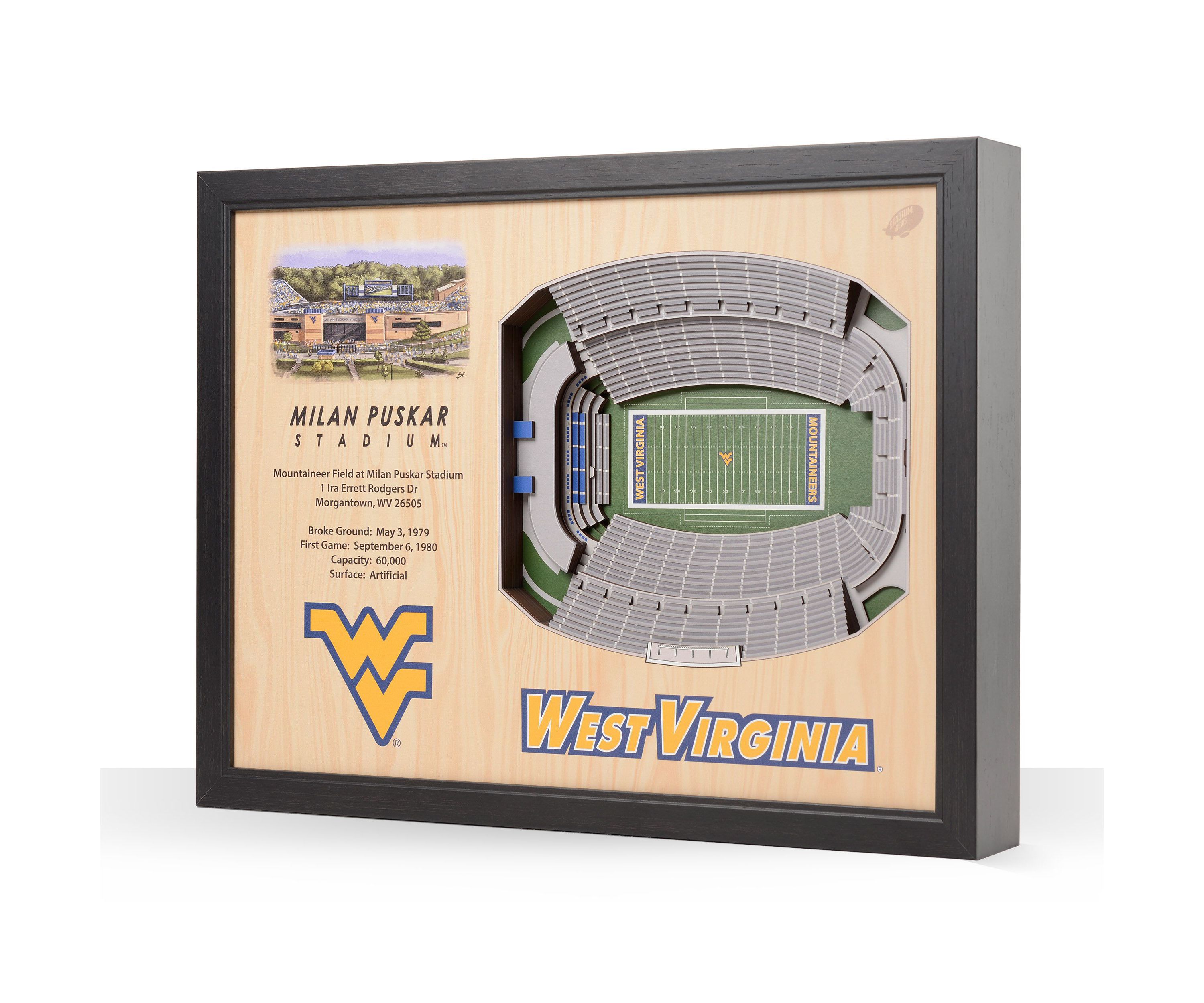 YouTheFan NCAA West Virginia Mountaineers FB 25-Layer StadiumViews 3D Wall Art - Milan Puskar Stadium