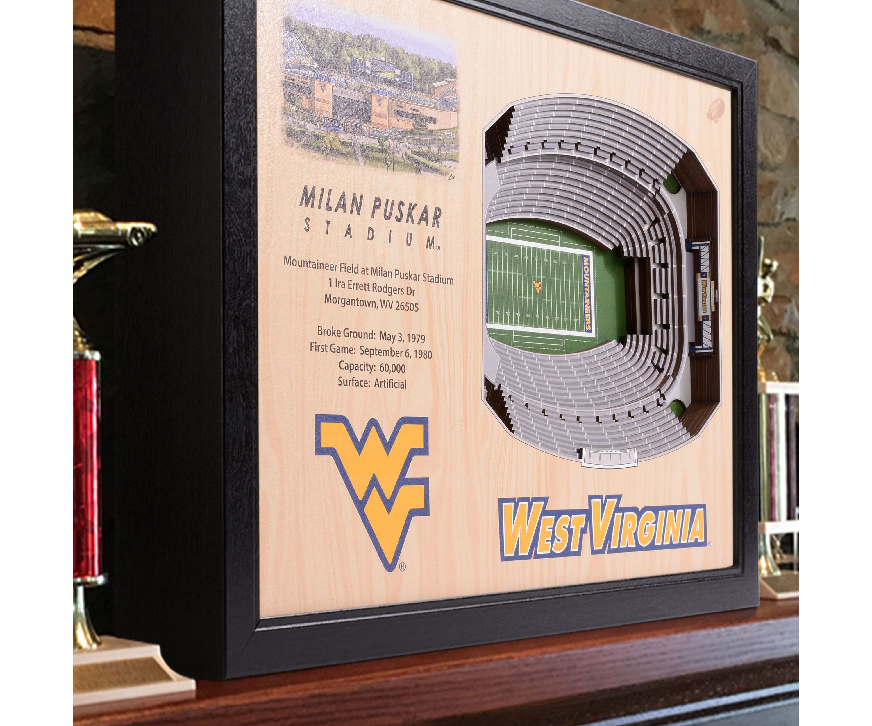 YouTheFan NCAA West Virginia Mountaineers FB 25-Layer StadiumViews 3D Wall Art - Milan Puskar Stadium