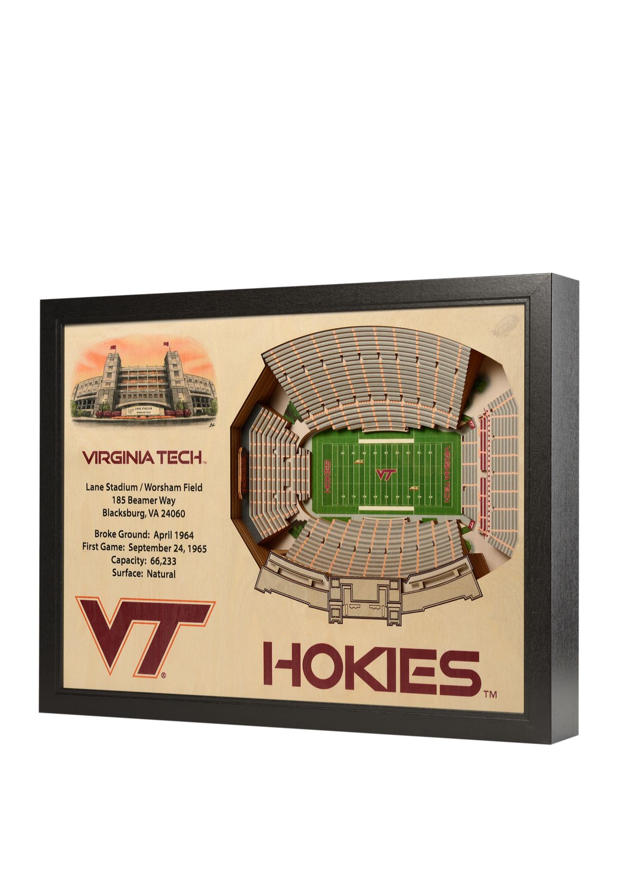 YouTheFan NCAA Virginia Tech Hokies 25-Layer StadiumViews 3D Wall Art - Lane Stadium Worsham Field