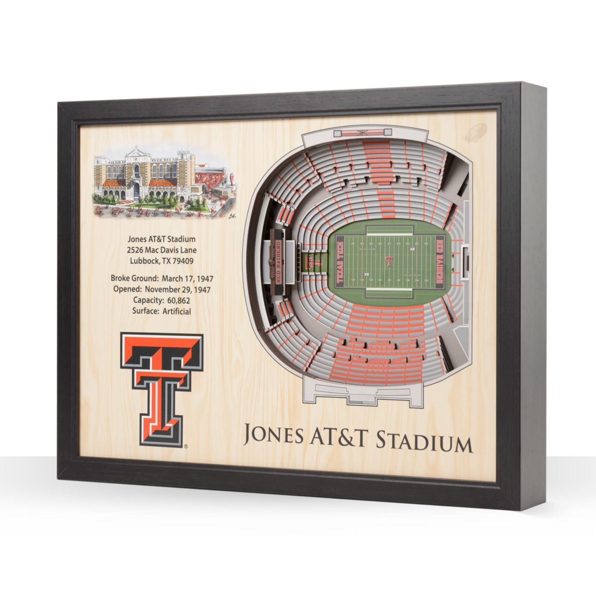 YouTheFan NCAA Texas Tech Red Raiders FB 25-Layer StadiumViews 3D Wall Art - Jones AT&T Stadium