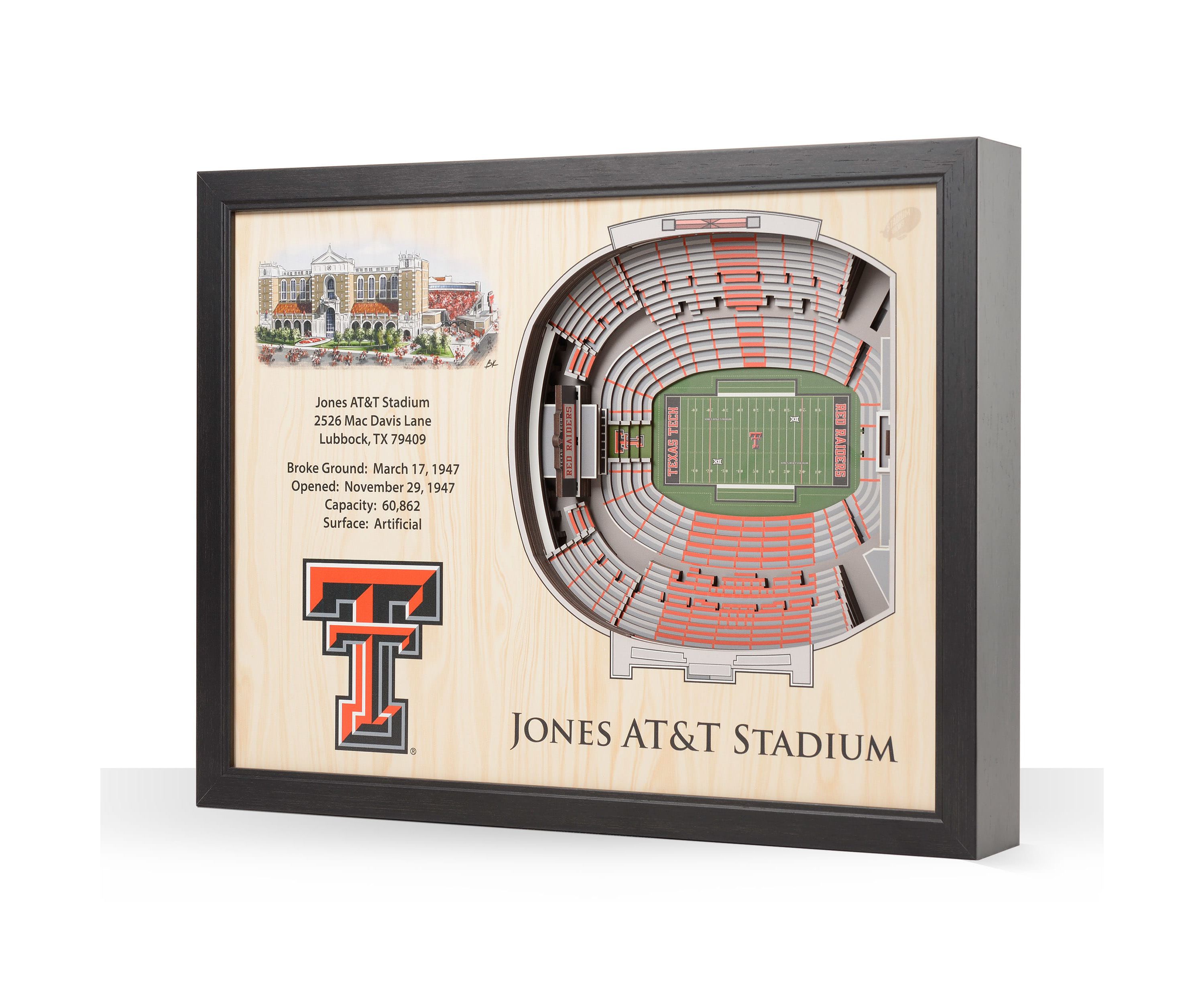 YouTheFan NCAA Texas Tech Red Raiders FB 25-Layer StadiumViews 3D Wall Art - Jones AT&T Stadium
