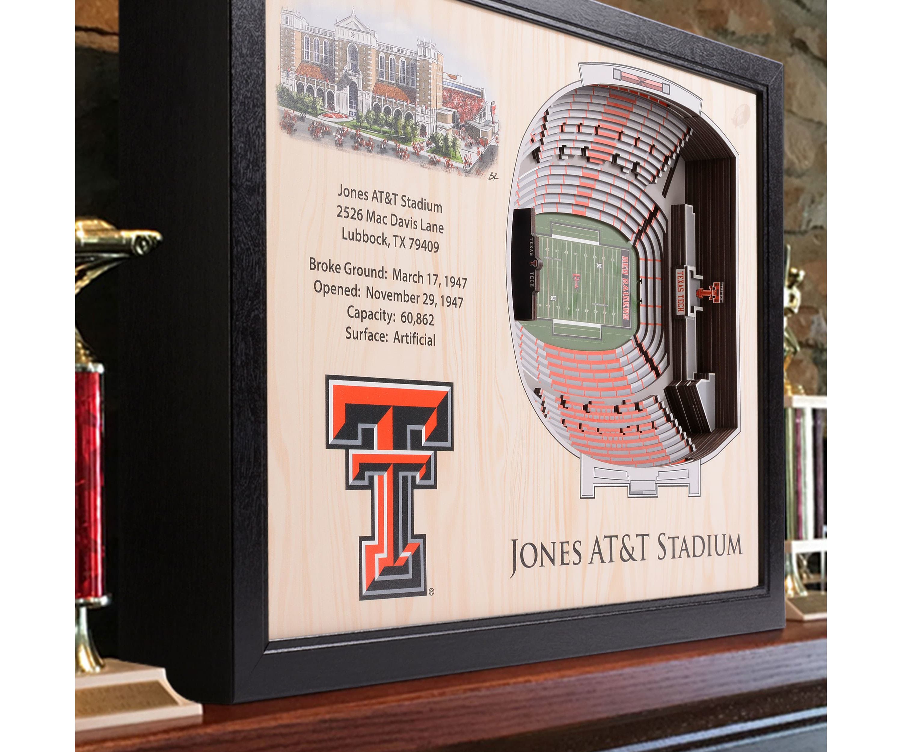 YouTheFan NCAA Texas Tech Red Raiders FB 25-Layer StadiumViews 3D Wall Art - Jones AT&T Stadium