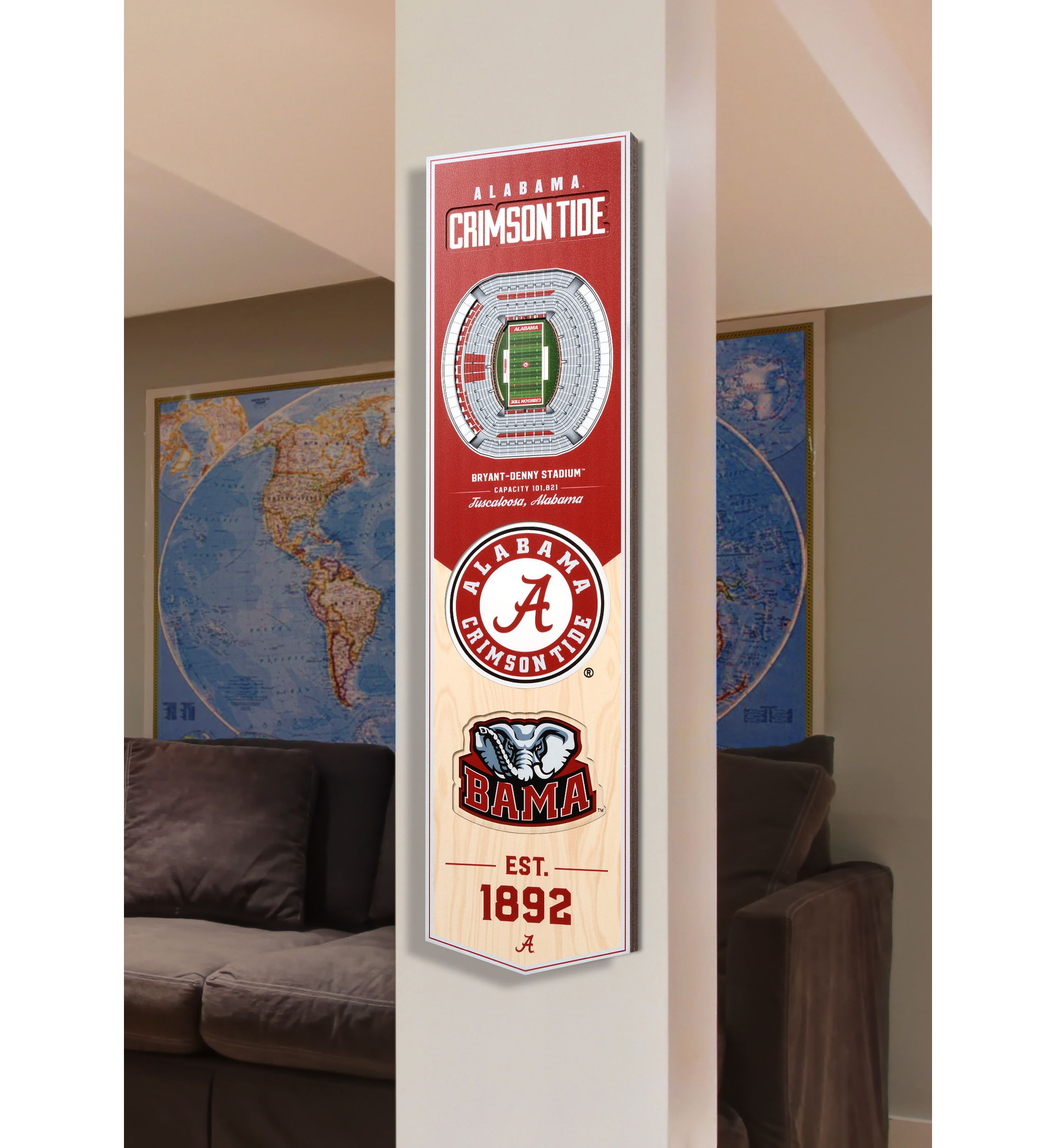 YouTheFan NCAA Alabama Crimson Tide 3D Stadium 8x32 Banner - Denny Stadium