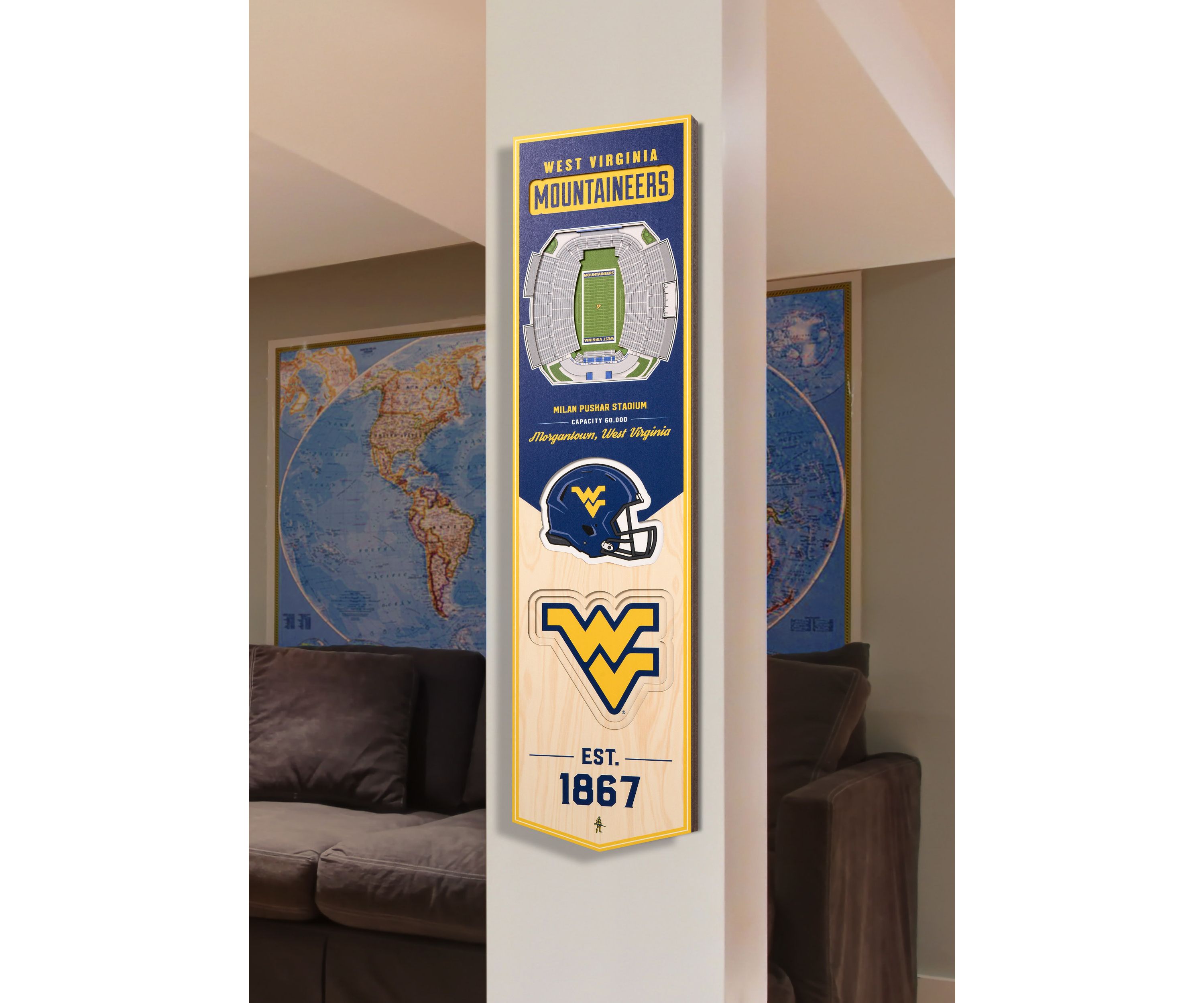 YouTheFan NCAA West Virginia Mountaineers FB 3D Stadium 8x32 Banner - Milan Puskar Stadium