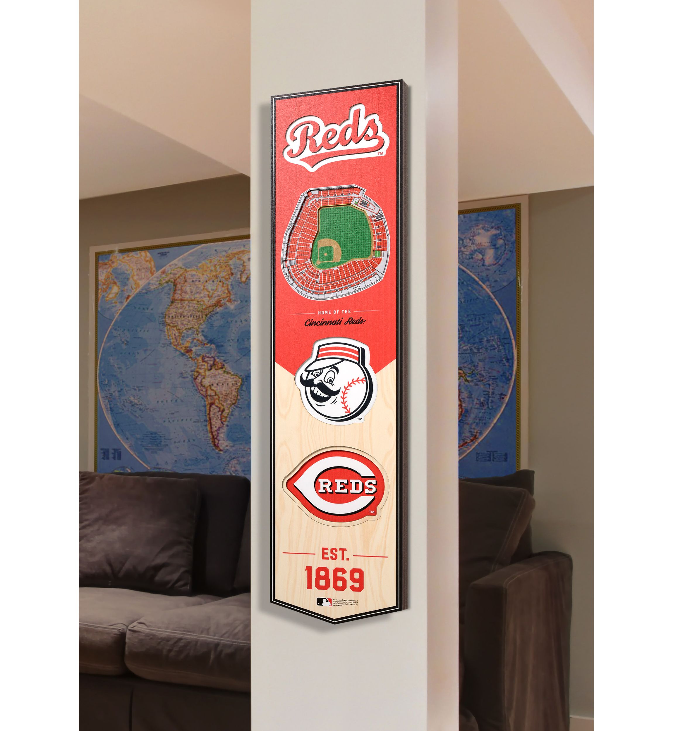 YouTheFan MLB Cincinnati Reds 3D Stadium 8x32 Banner - Great American Ball Park