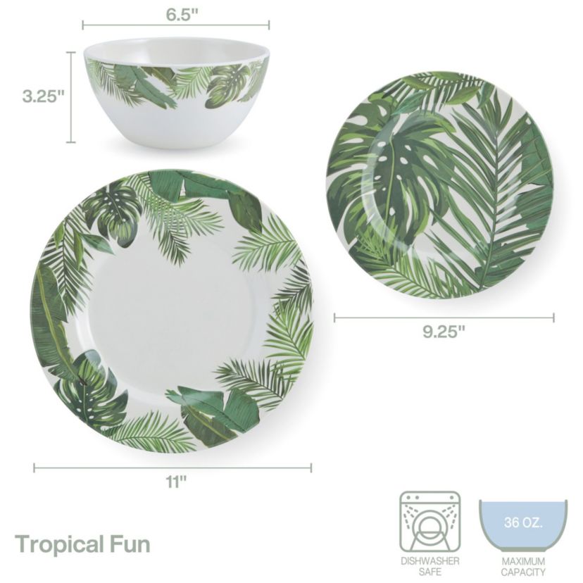 Tropical Fun 12-Piece Dinnerware Set, Service for 4