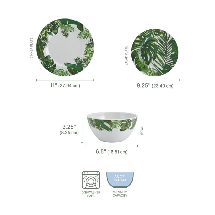 Tropical Fun 12-Piece Dinnerware Set, Service for 4