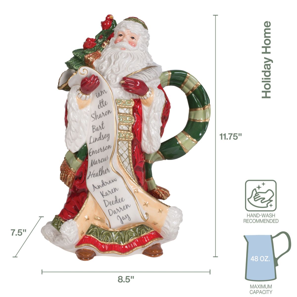 Holiday Home 11.75-in Santa Pitcher