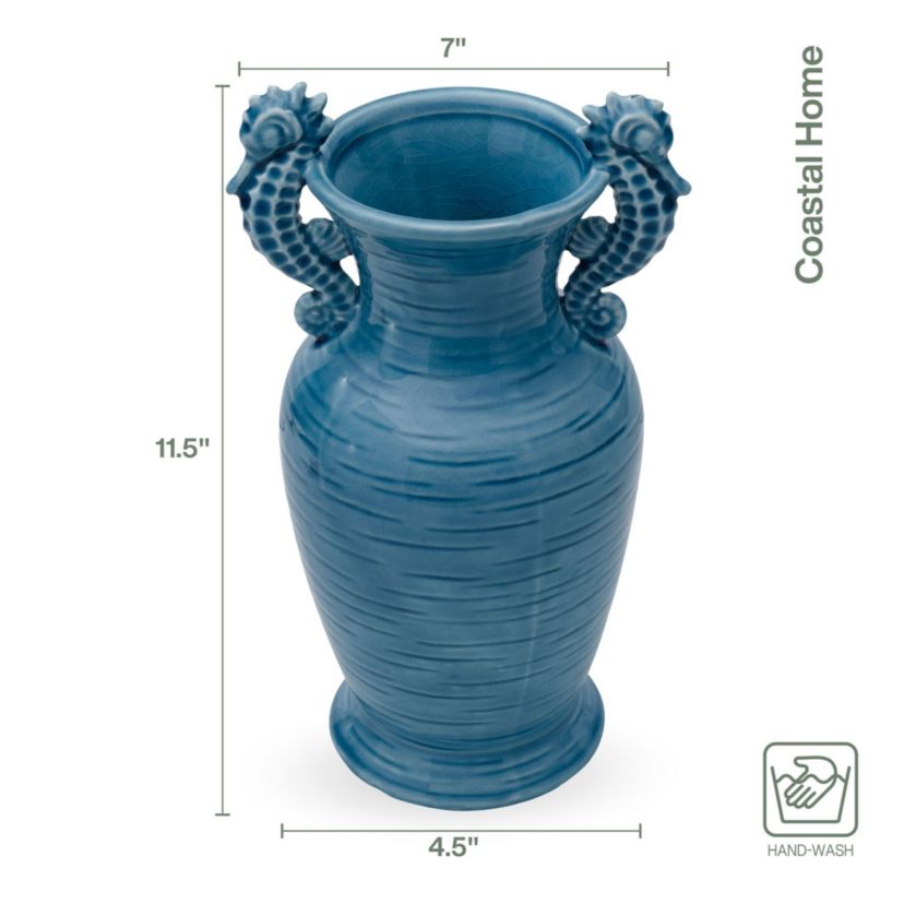 Coastal Home Seahorse Vase w/handles