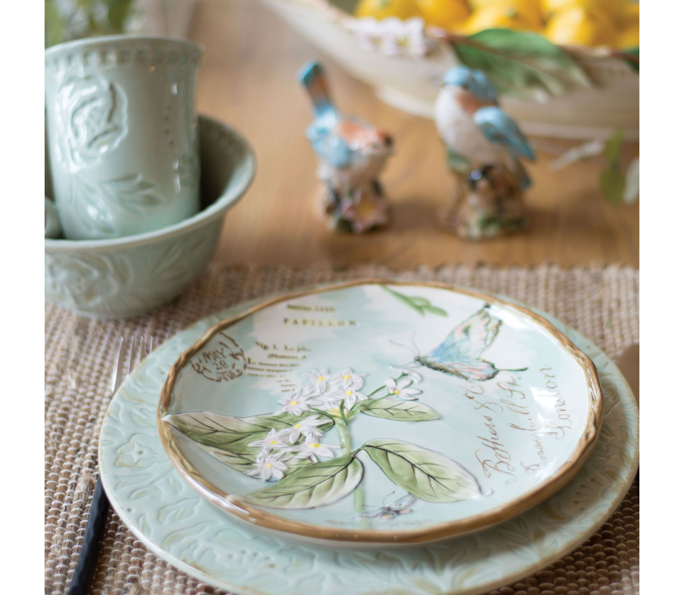 Toulouse Butterfly Accent Plate, Green, Set of 4