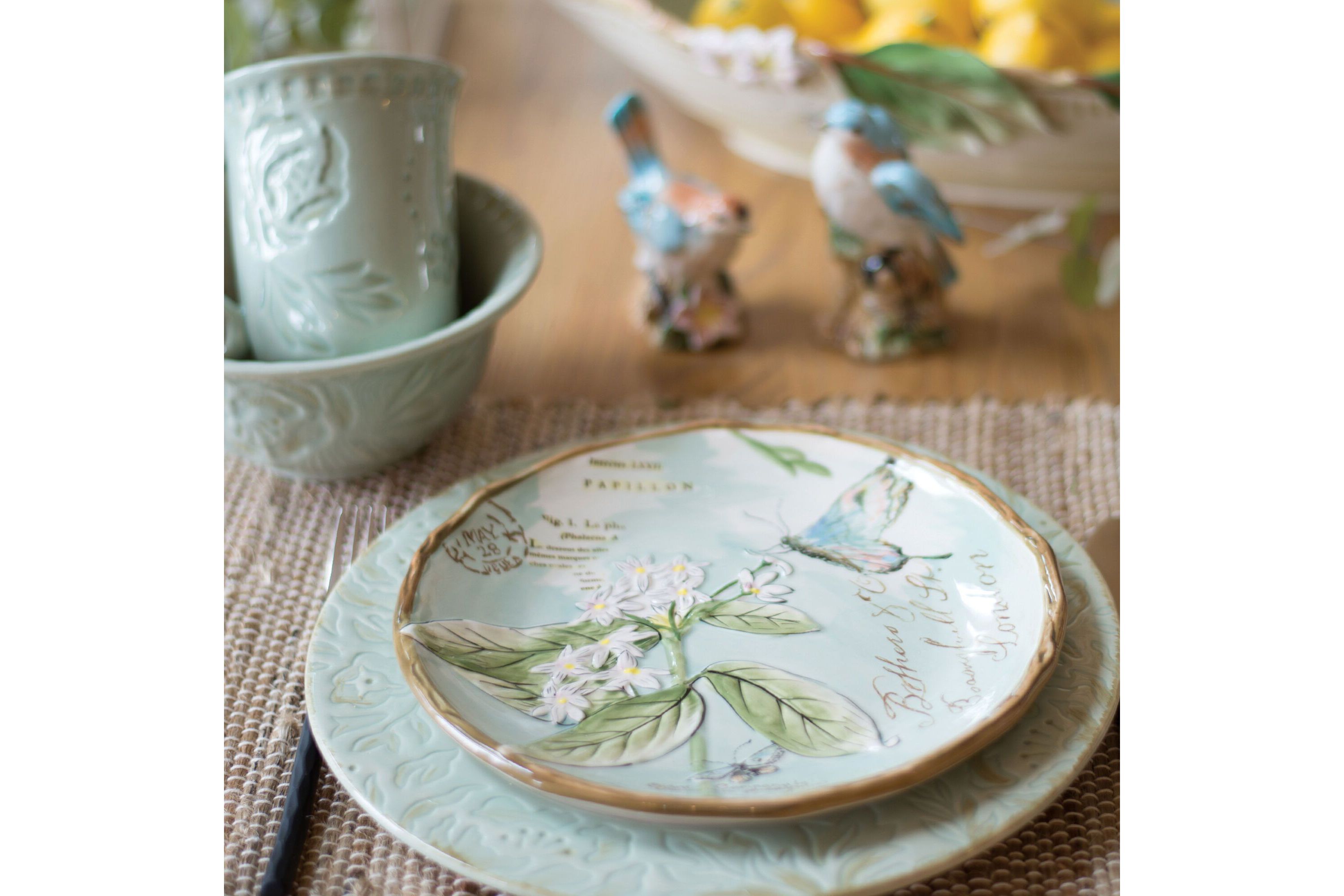 Toulouse Butterfly Accent Plate, Green, Set of 4