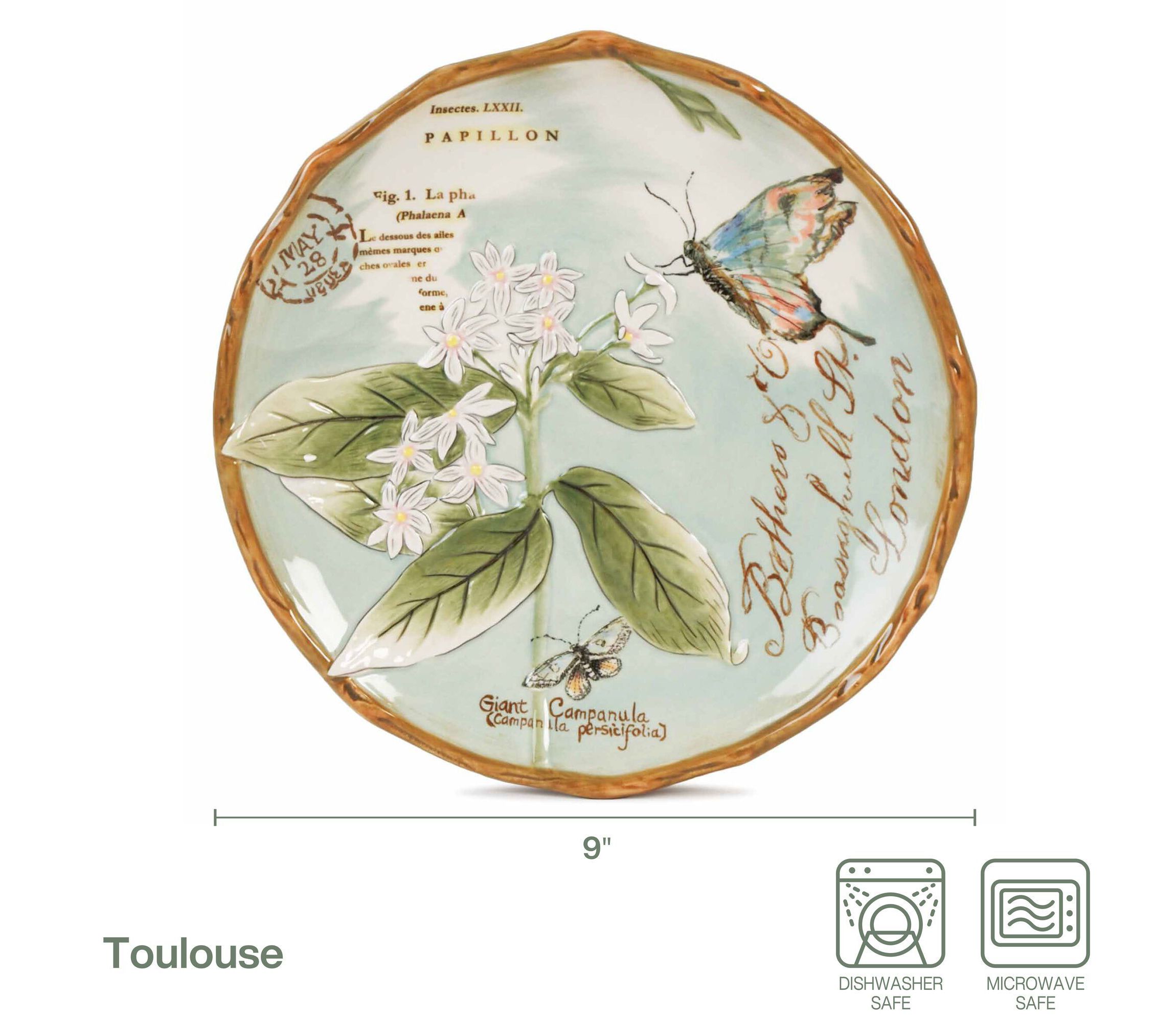 Toulouse Butterfly Accent Plate, Green, Set of 4