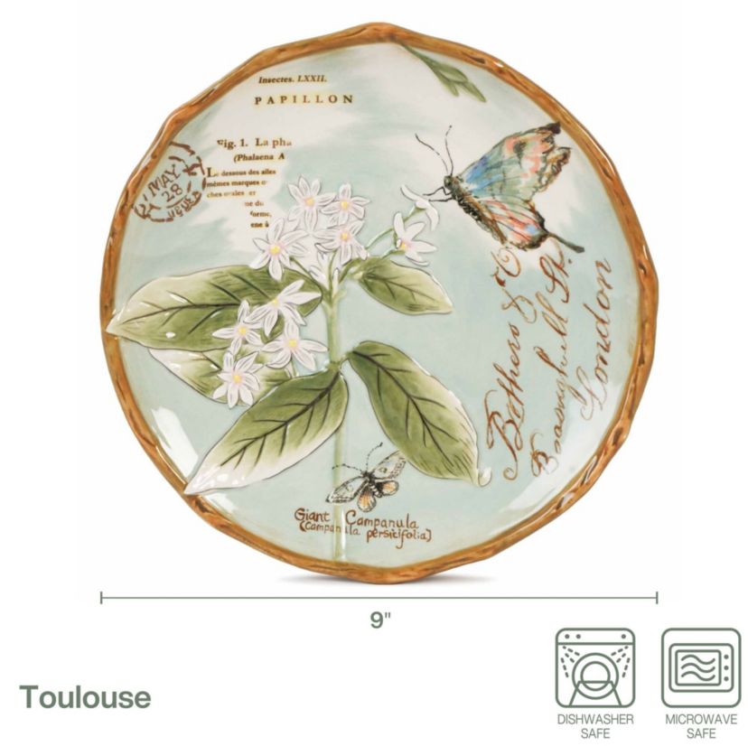 Toulouse Butterfly Accent Plate, Green, Set of 4